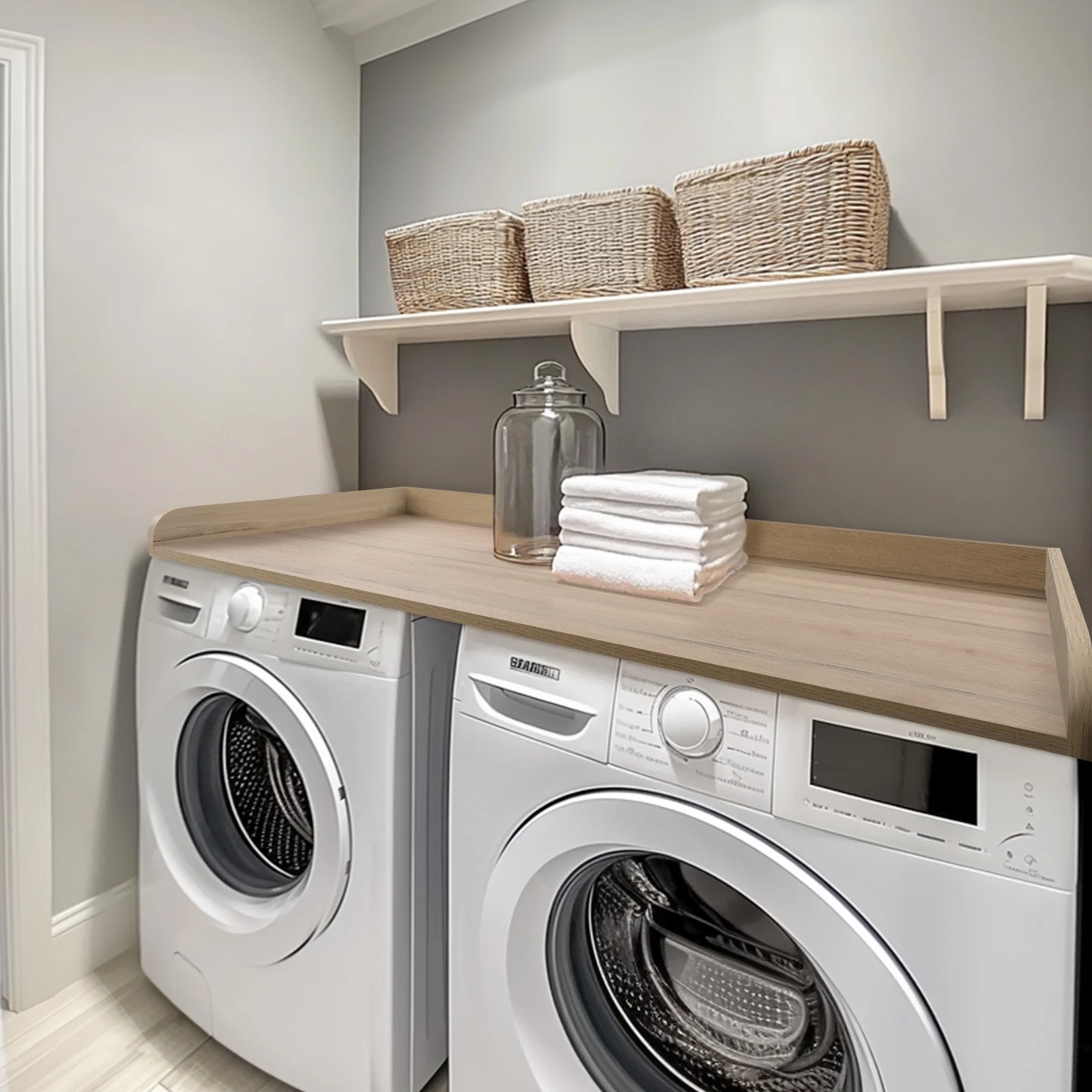 Kaboon Washer Dryer Countertop with Edge Rails, 27.5" x 54", Light Walnut - Image 37