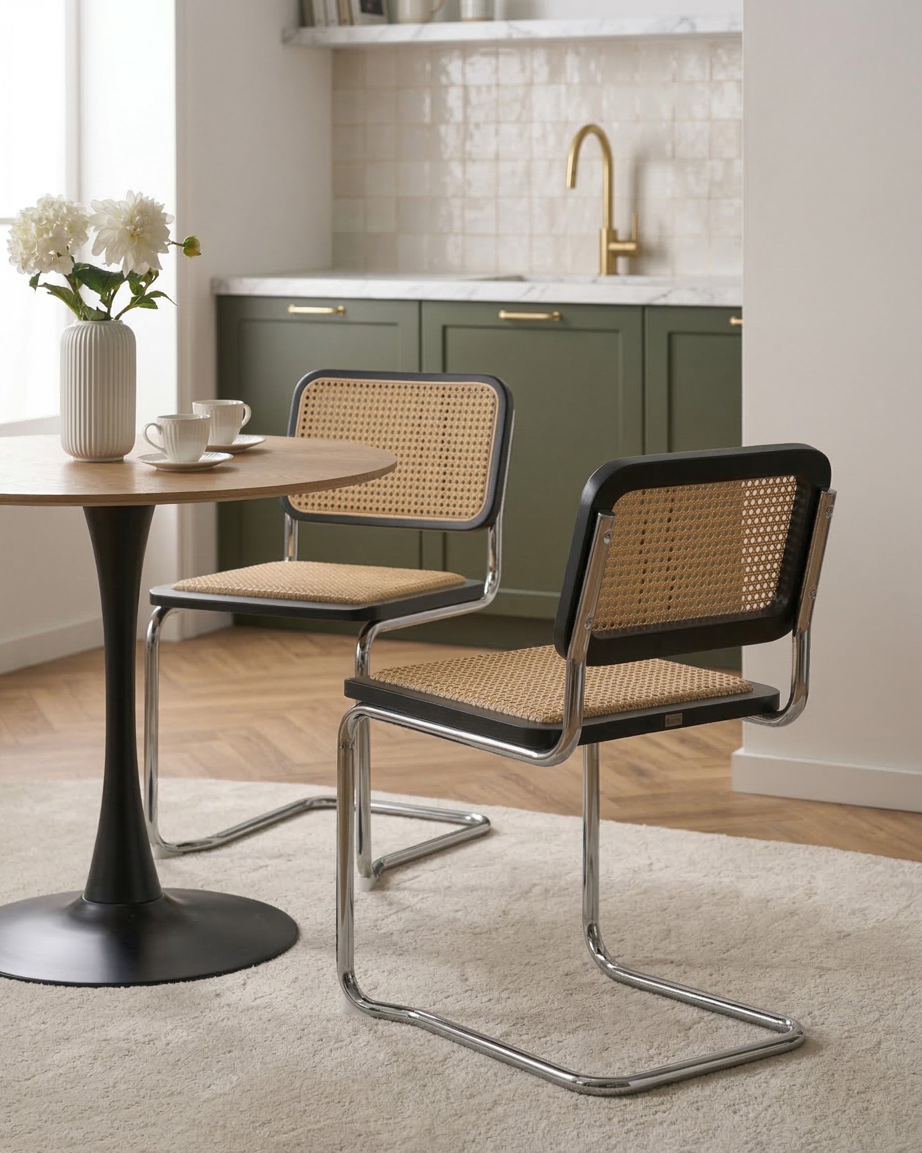 Set of 2 Dining Chairs CORDOVA Rattan Black