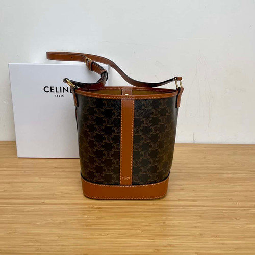 CELINE small logo printed bucket bag yellow brown high-quality replica bags