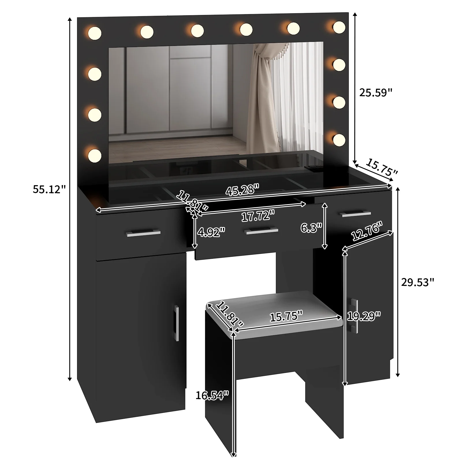 Ktaxon Large Makeup Vanity, Vanity Table Set w/ Visible Glass Top w/ Charging Station, White - Image 56