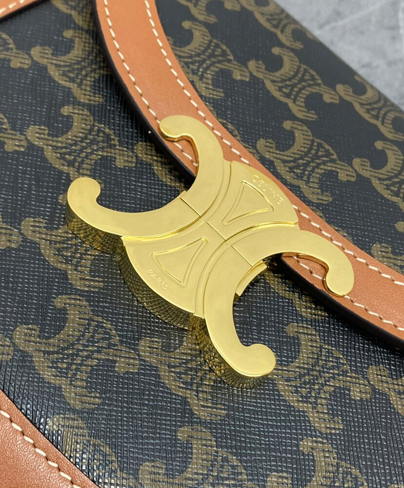 Celine Teen Besace Triomphe In Triomphe Canvas And Calfskin Coffee1:1High-quality replica