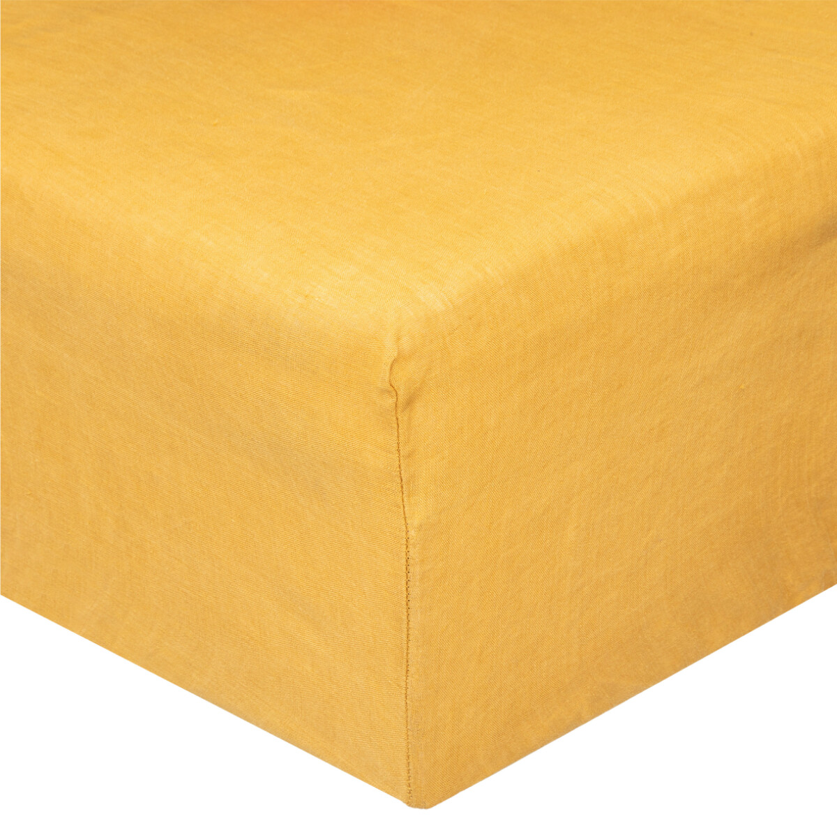 Fitted sheet "Linah", washed linen Mustard yellow, 140x190 cm