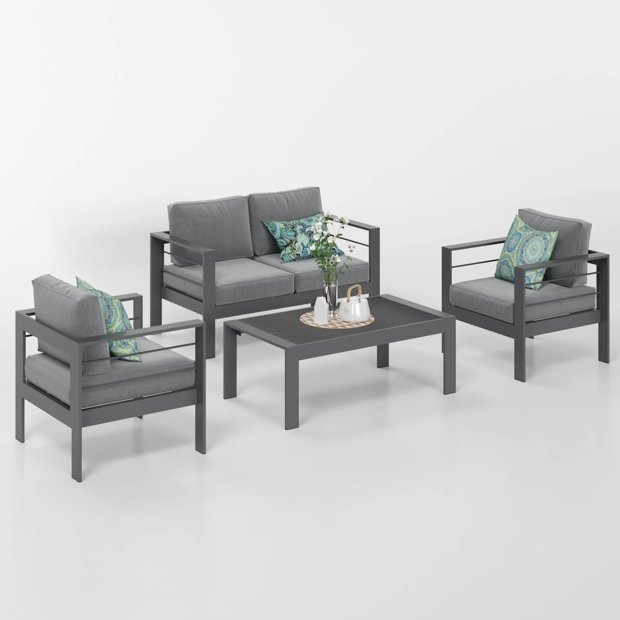 CozyHom 5 Pcs Outdoor Patio Aluminum Furniture Sofa Sets, Outside Patio Conversation Couch Sets With Table&Cushions for Garden Porch, Gray - Image 58