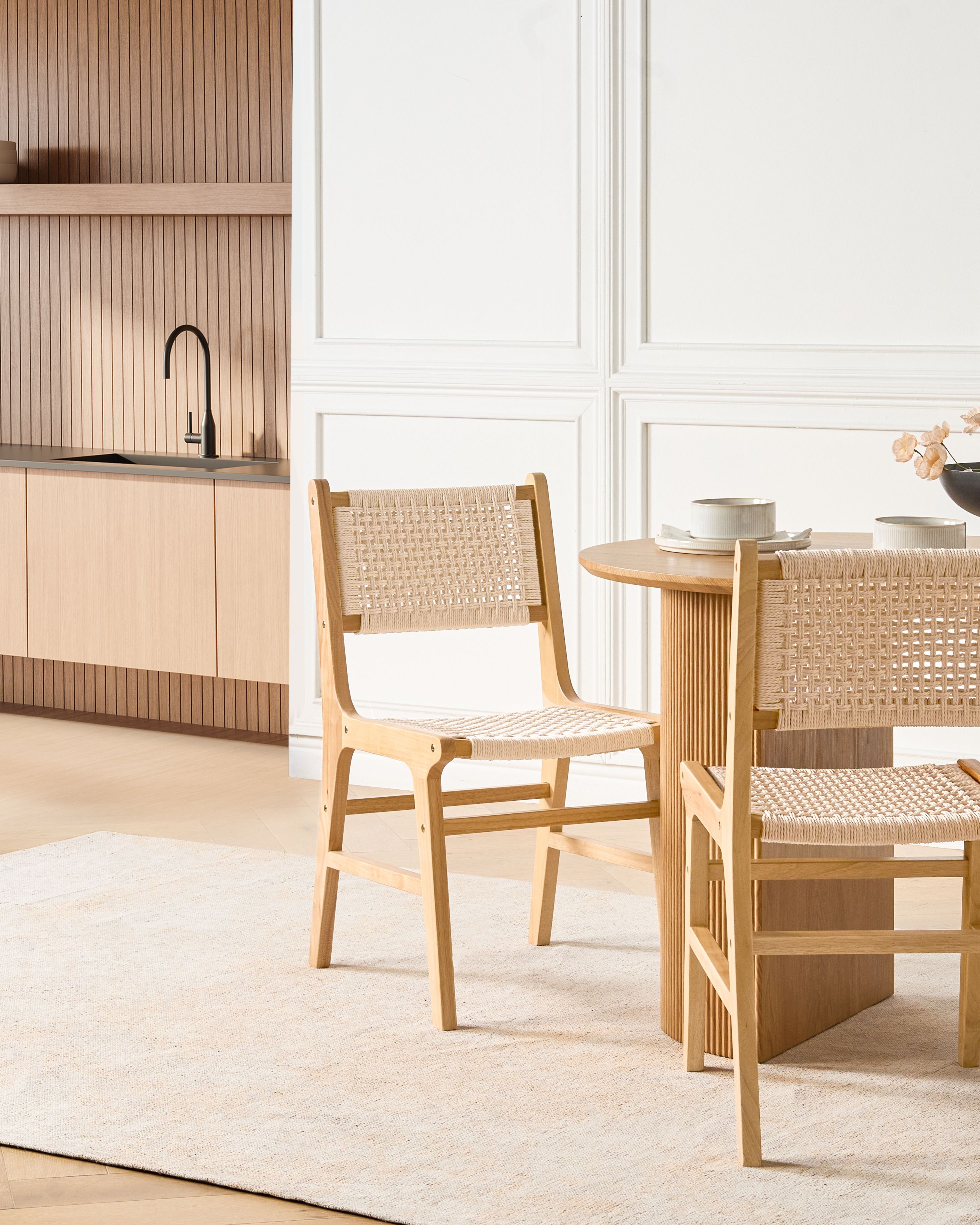Set of 2 Dining Chairs OZELLA Wood Light Brown/ Beige
