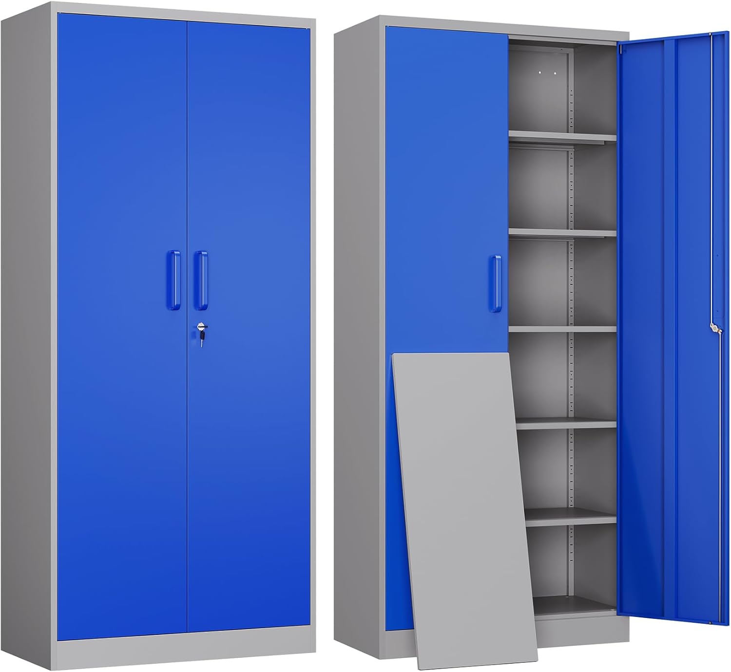 Yizosh Metal Garage Storage Cabinet with 2 Doors and 5 Adjustable Shelves - 71