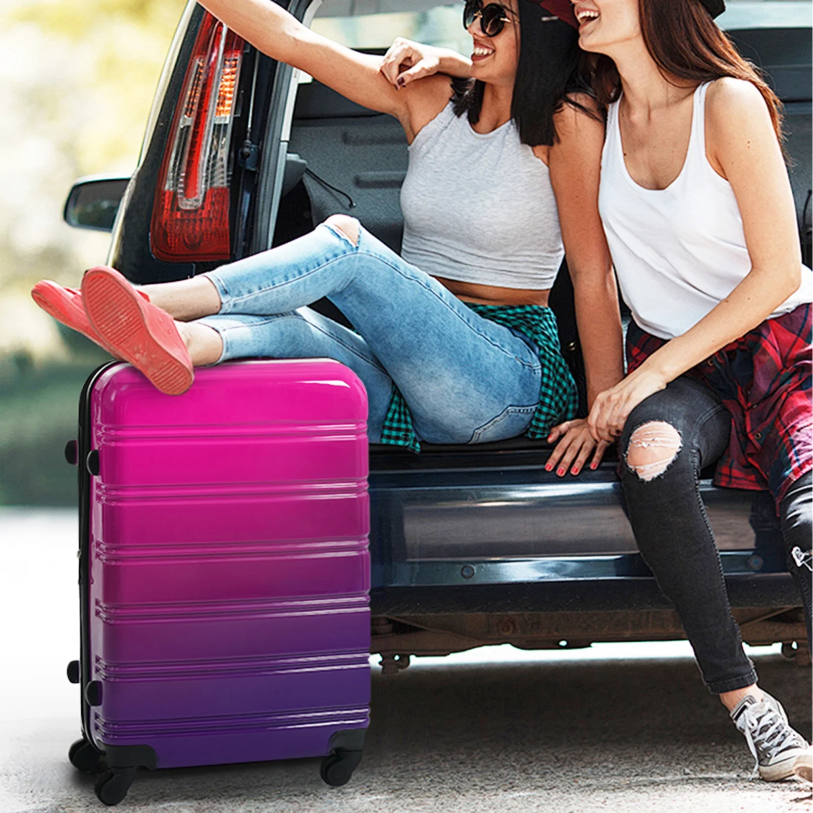 3 Piece Luggage Sets, Hard Shell Suitcase 20/24/28 Inches with TSA Lock and Spinner Wheels, Expandable Lightweight Travel Luggage for Men Women, Multicolor purple