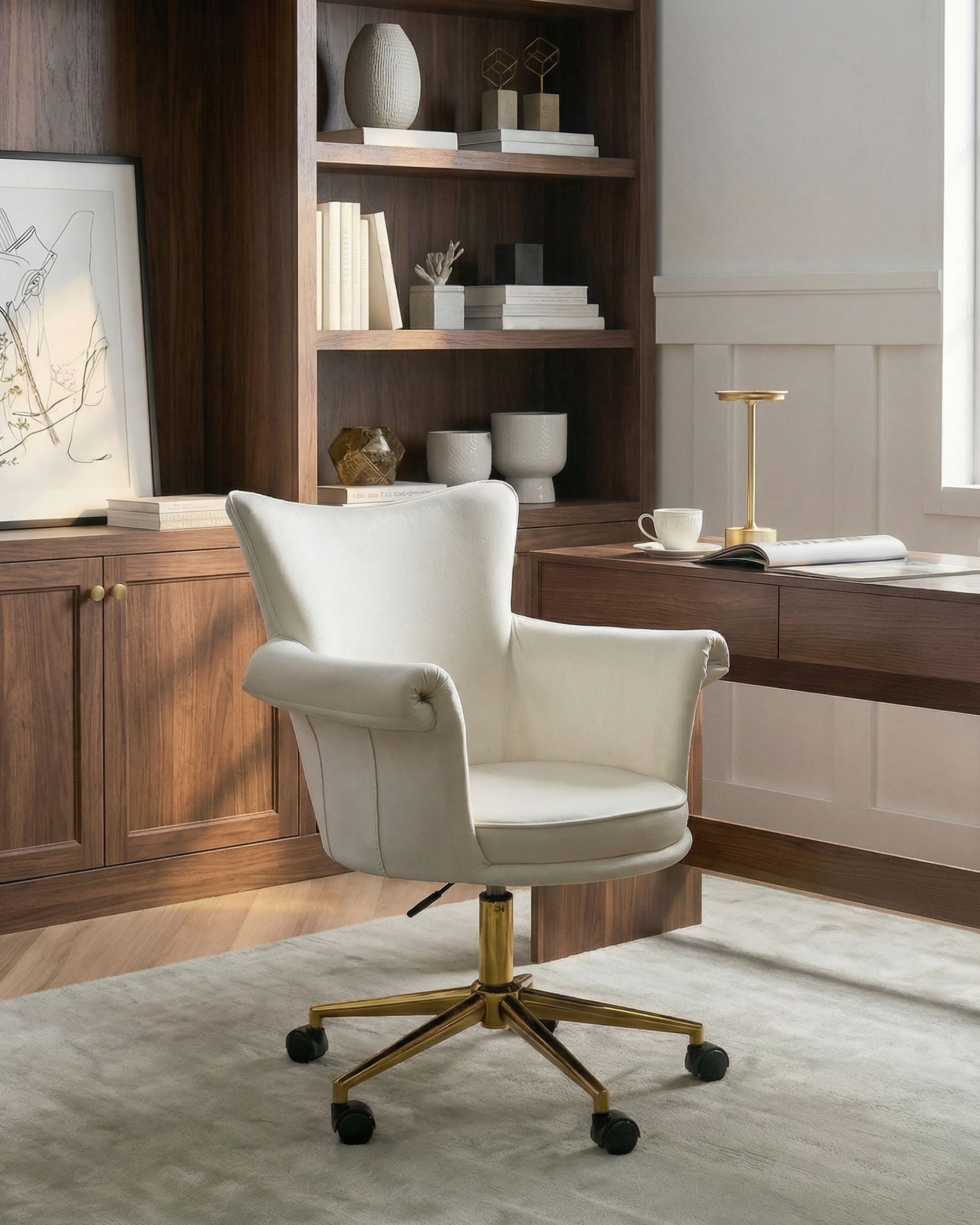 Desk Chair VELENCIA Velvet Off-White