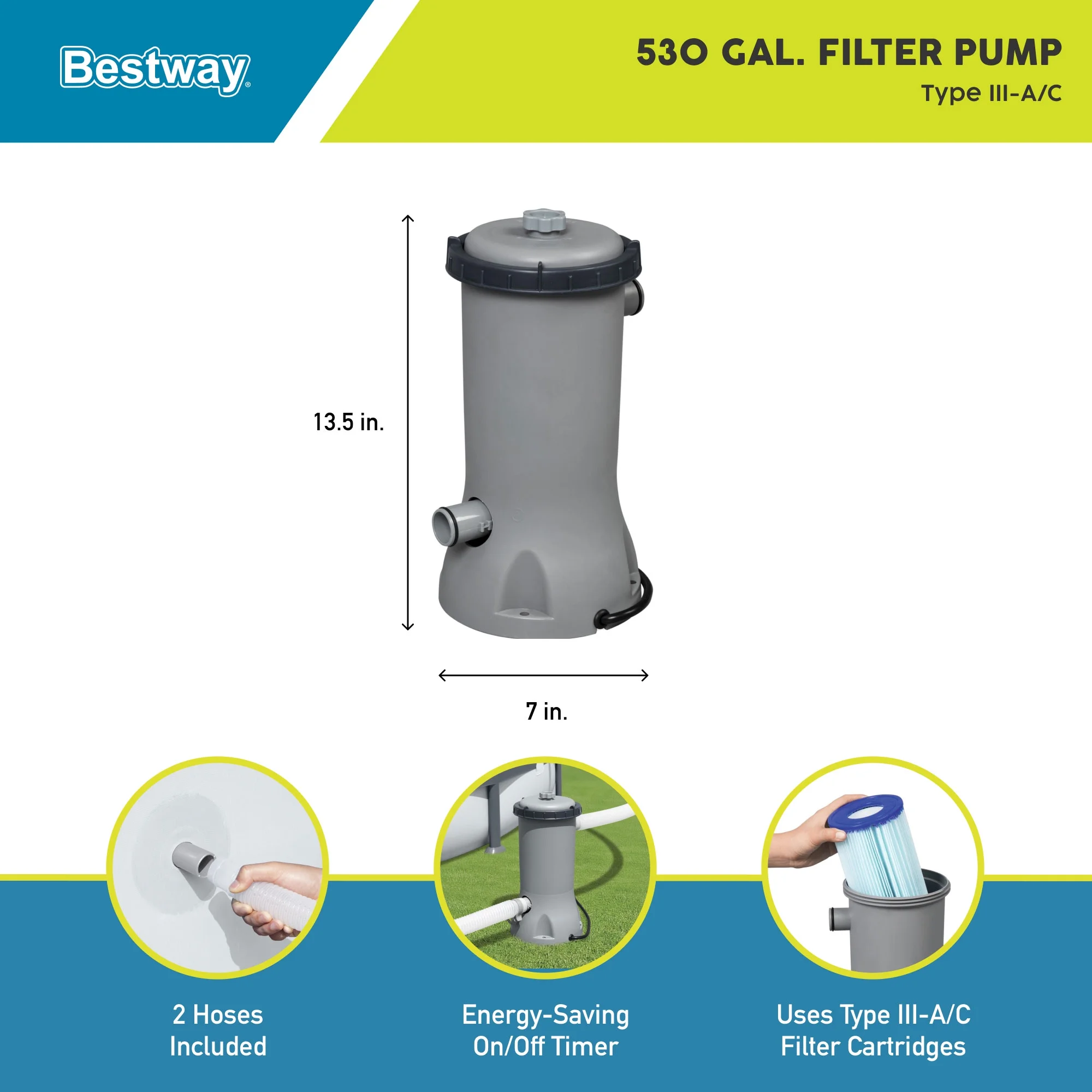 Bestway Flowclear 530 Gallons per Hour Above Ground Pool Filter Pump - Image 2