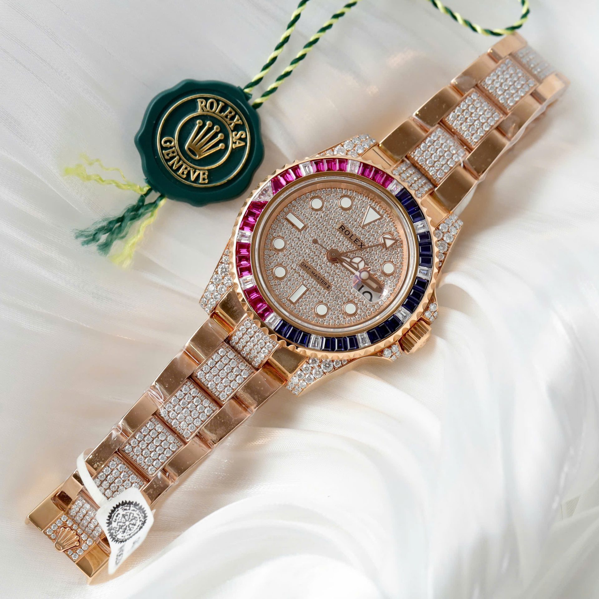 Rolex GMT-Master II 126755 SARU-DIAO Gold Wrapped Moissanite Sapphire Replica Watch 40mm - Elite Watch Atelier