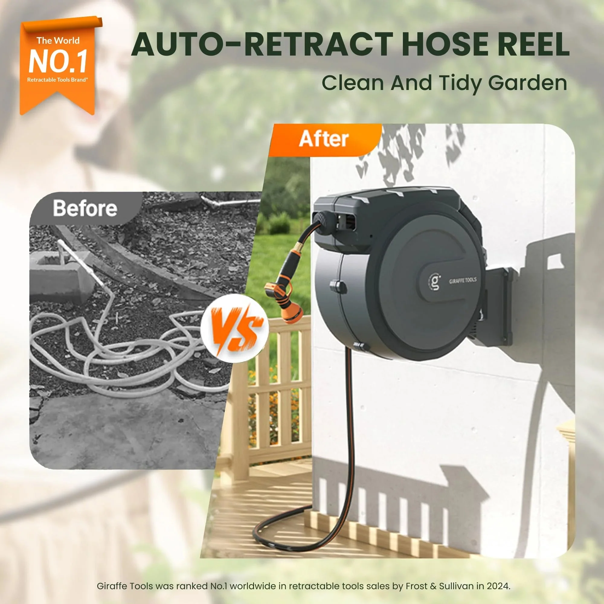 Heavy Duty Wall-Mounted Retractable Garden Hose Reel, 1/2 Inch x 78 ft - Image 2 Heavy Duty Wall-Mounted Retractable Garden Hose Reel, 1/2 Inch x 78 ft - Image 2