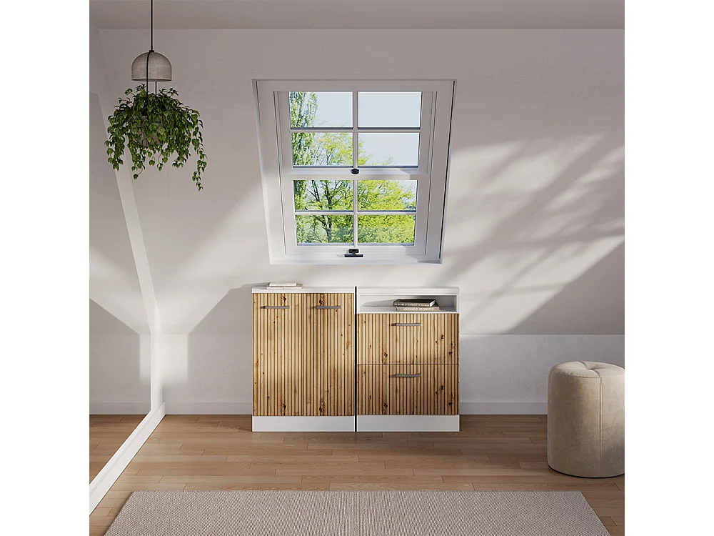 Ensembles de meuble de rangement sous pente artisan chêne/blanc 120x46x81.6 rion