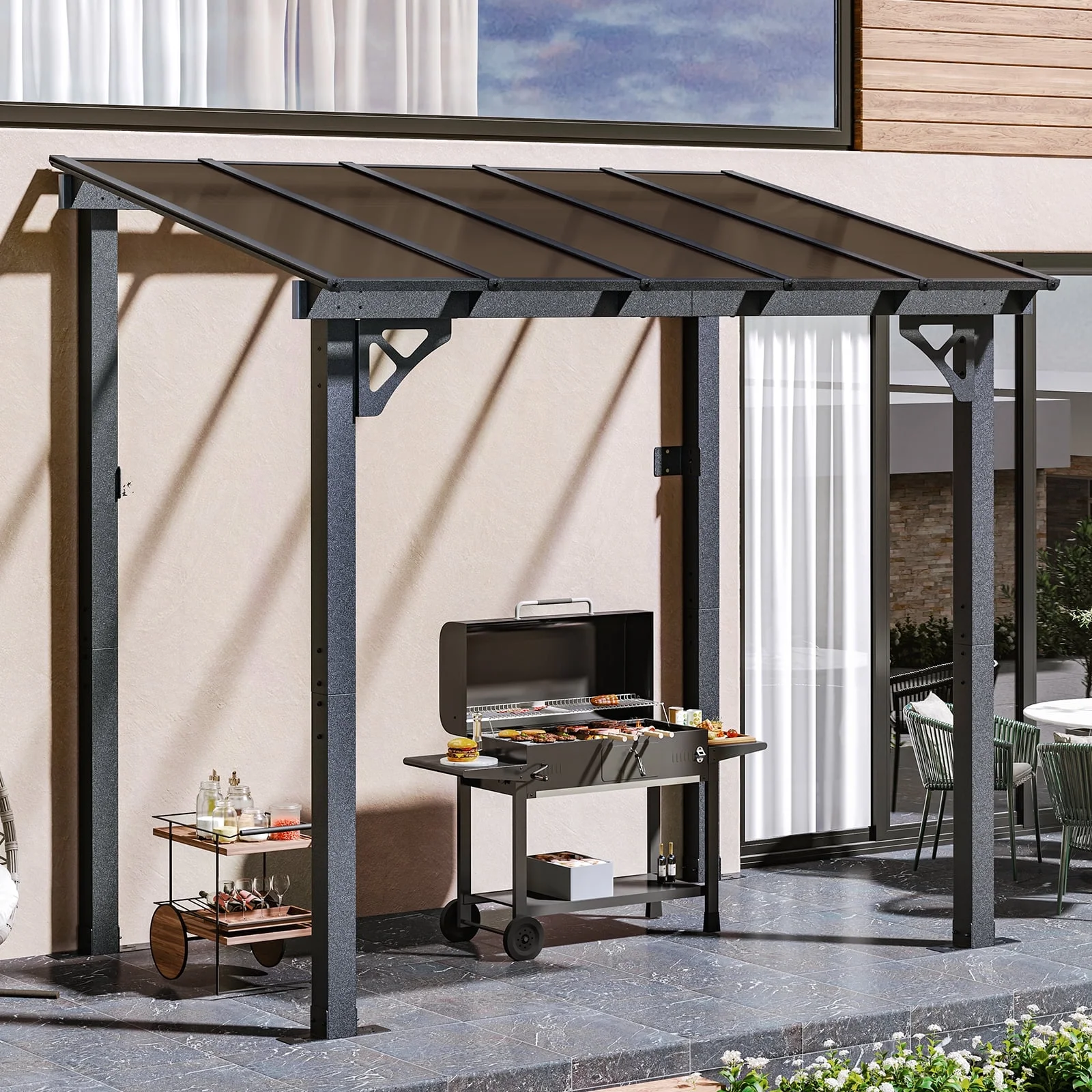 Aoxun 8' x 5' Gazebo for Patio, Gazebo Pergola with Sloped Roof, Grill Gazebo Large Wall-Mounted Heavy Duty Awnings, for Backyard, Deck, Patio - Image 2
