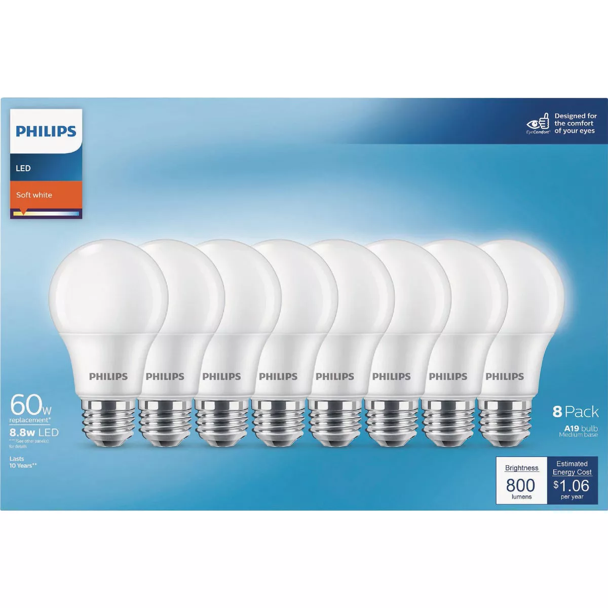 Philips 60W Equivalent Soft White A19 Medium LED Light Bulb (8-Pack)