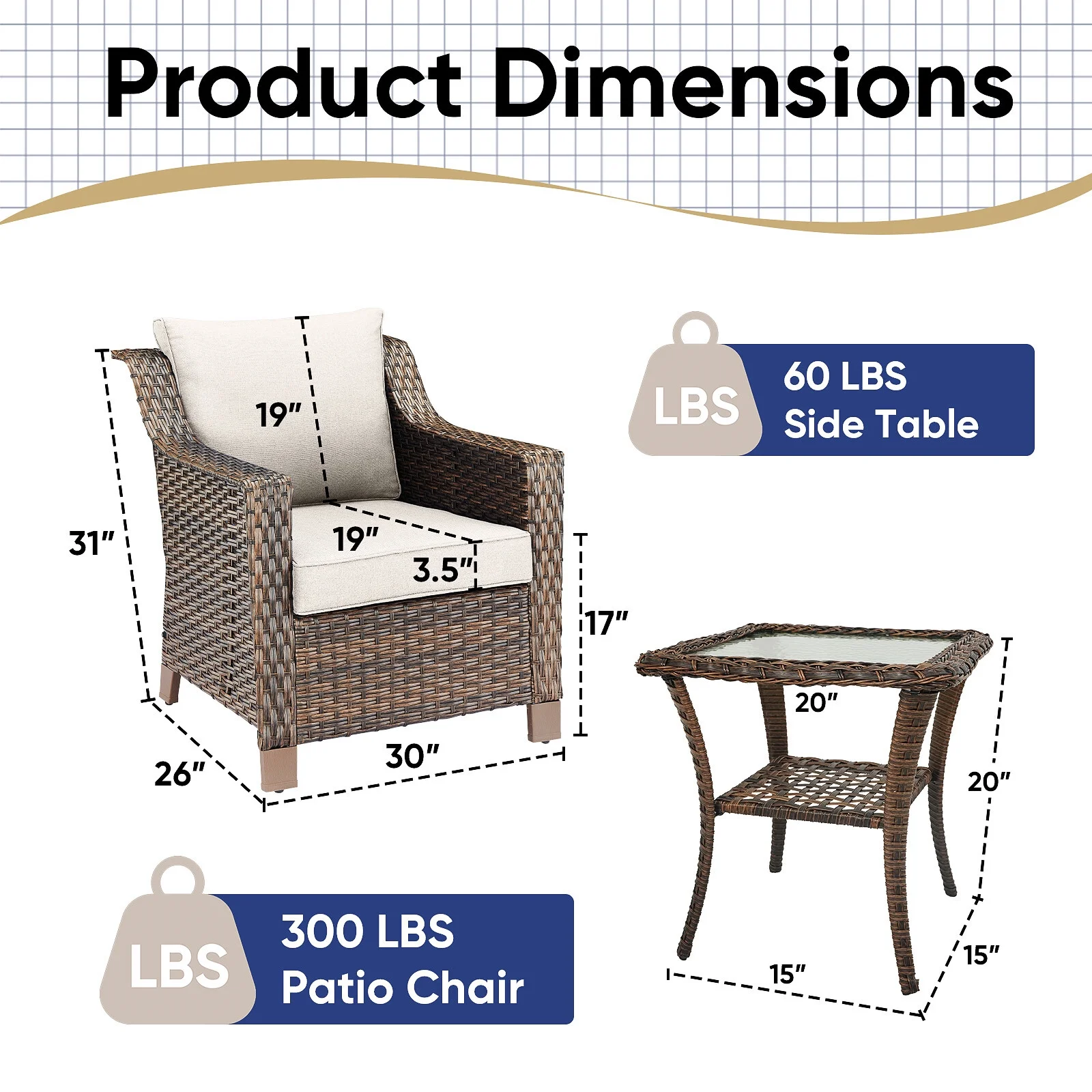 Bellefurn Outdoor Wicker Patio Chairs Set of 2 with Side Table,All-Weather Wicker Rattan Chairs Patio Furniture Chairs for Porch Balcony Backyard Yard Deck - Image 4