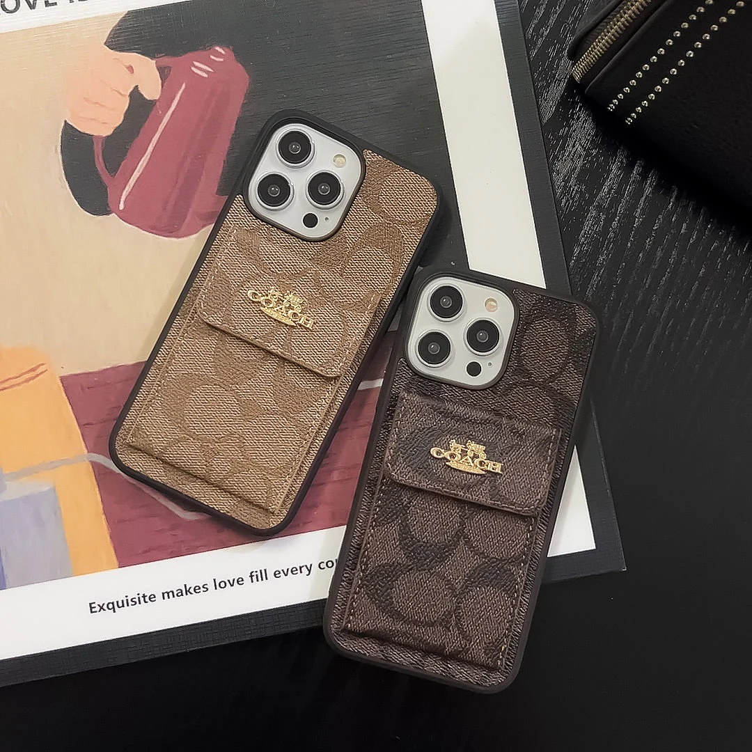 Coach iPhone Case With Card Holder Wallet Dark Brown  -SZK240425 - Wholesale & Influencer