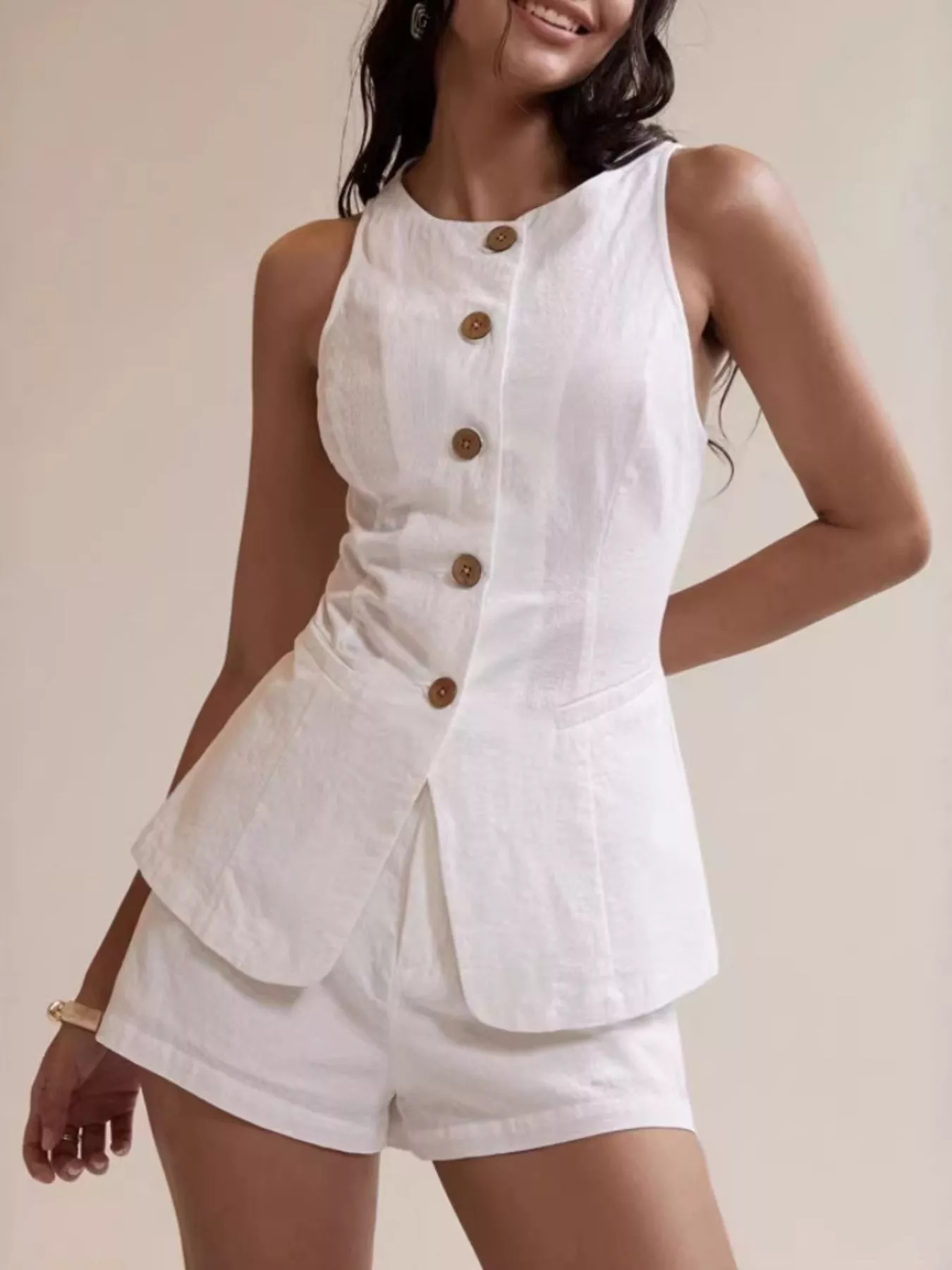 Button-Down Sleeveless Top and Shorts Set - ZKZOOK