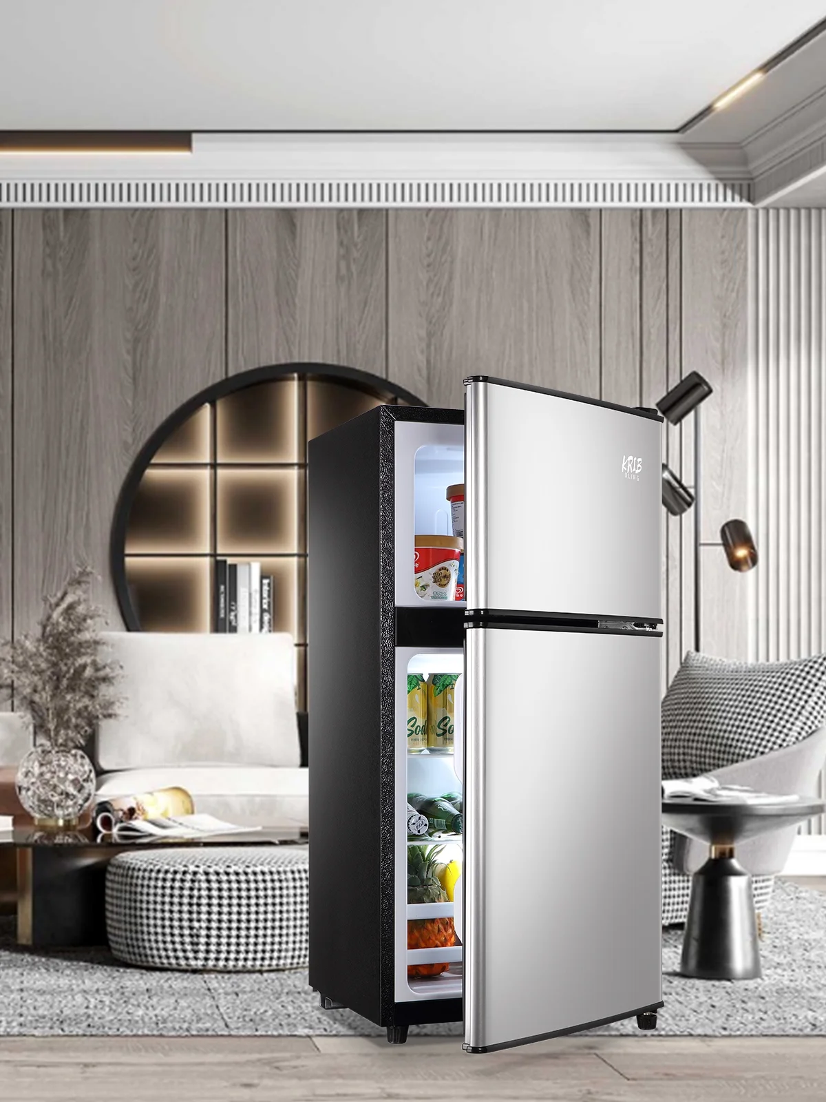 Krib B Compact Refrigerator 3.5 Cu.ft, Mini Fridge with Freezer, Modern Fridge with Dual Door, 7 Grade Temperature Adjustment, Silver - Image 2