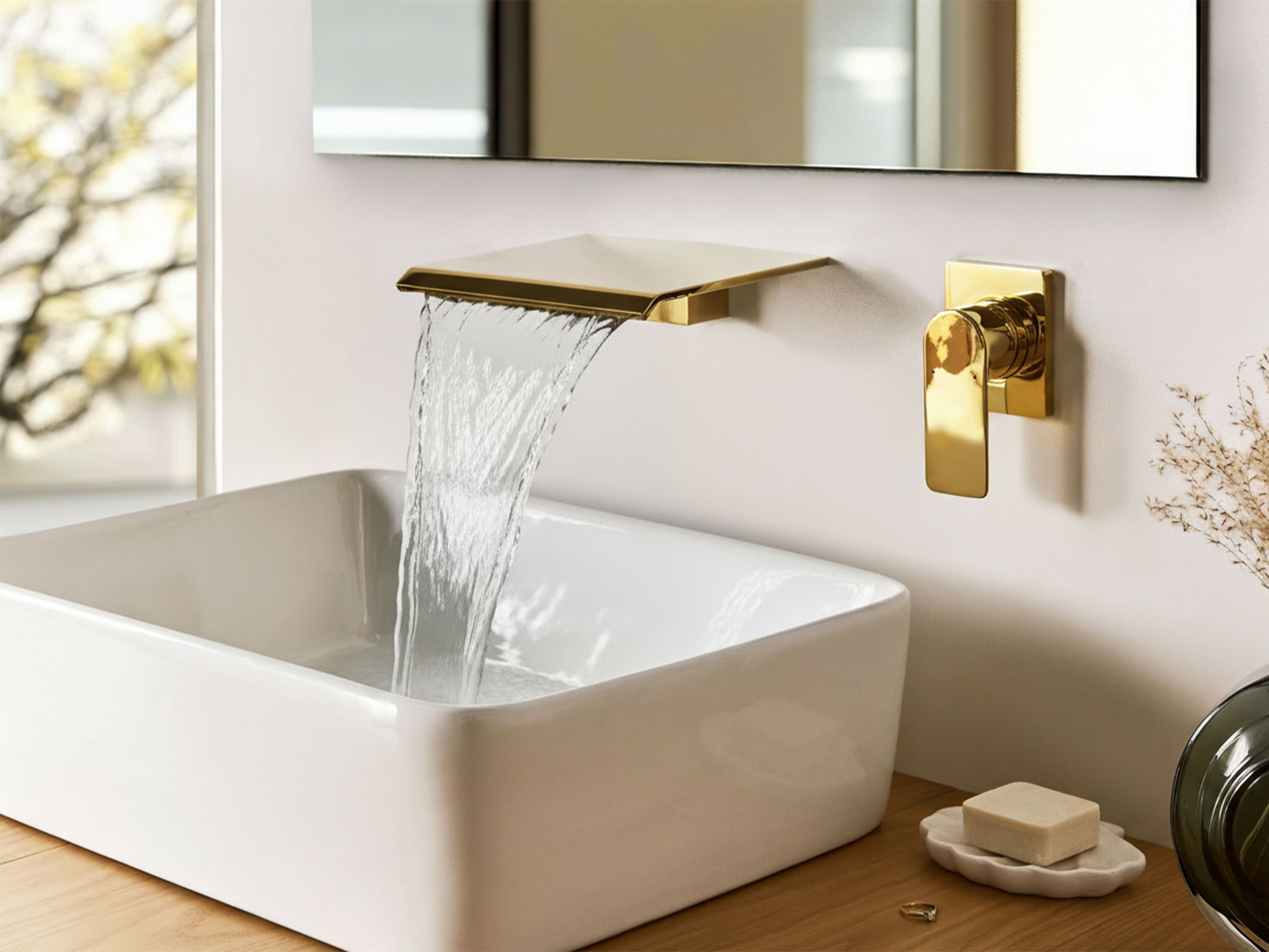 Wall Mounted Basin Mixer Tap APONWAO Brass Gold
