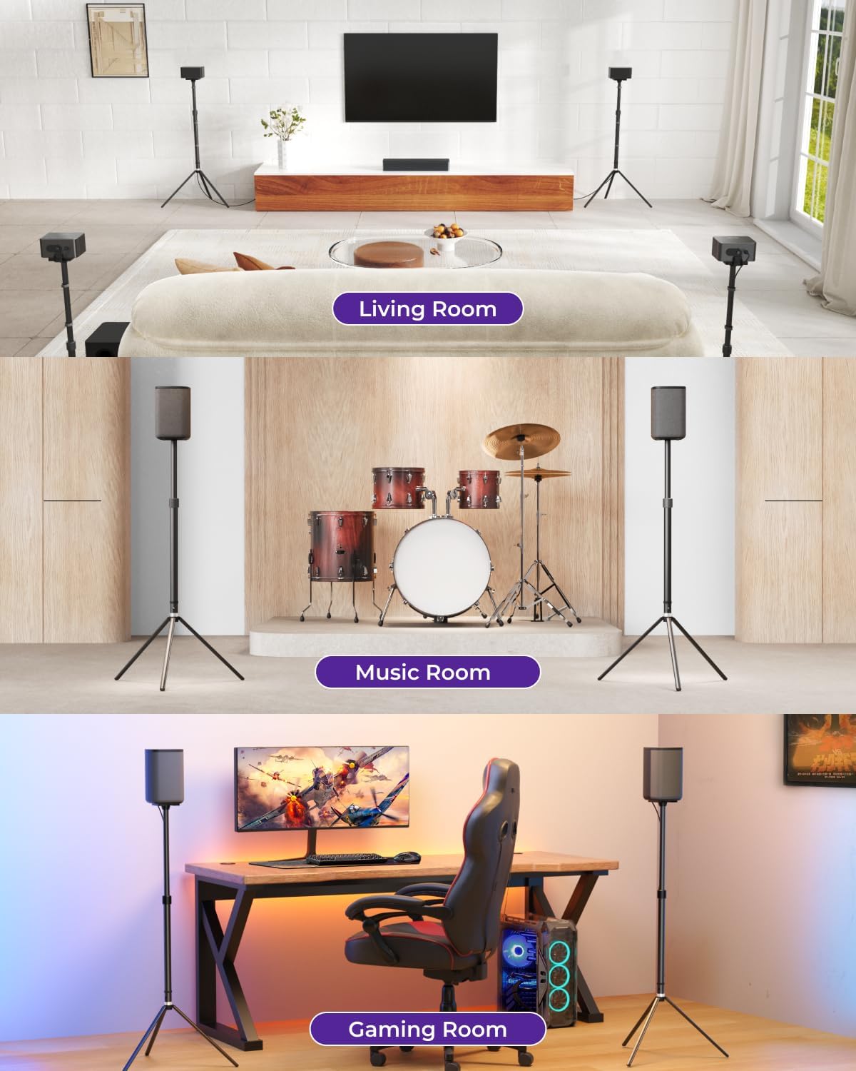 ULTIMEA Universal Speaker Stands Pair, Height Adjustable 24.4