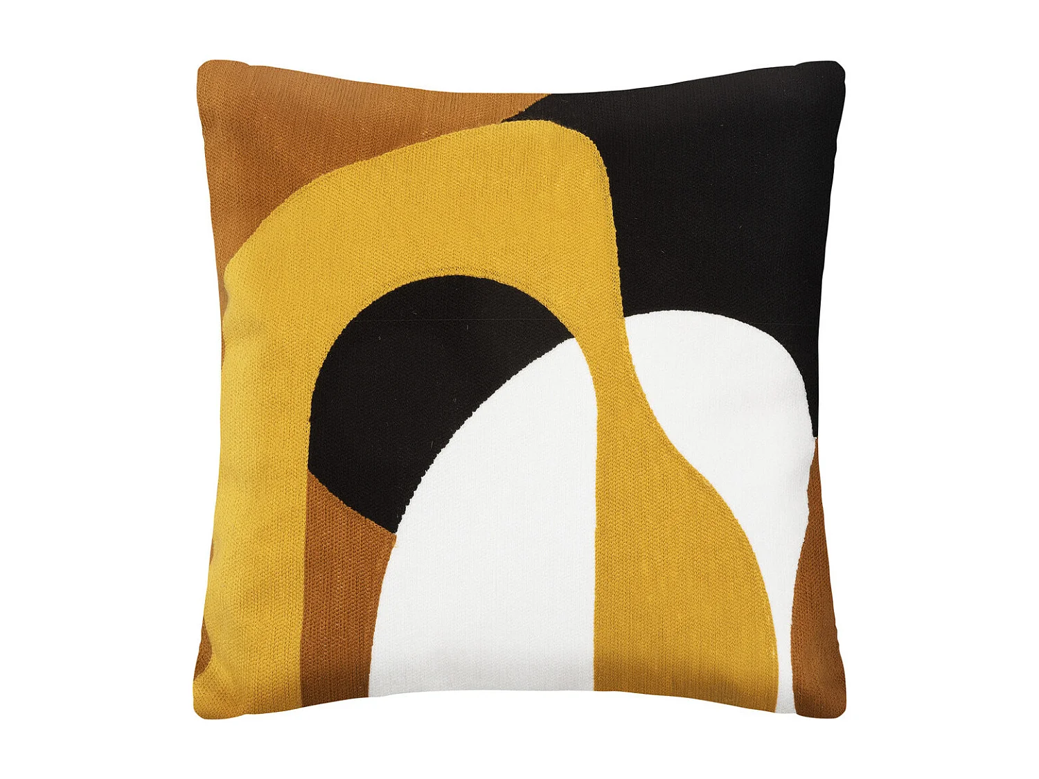 Coussin décoratif déhoussable en coton motifs brodés Ocre 45 x 45 cm