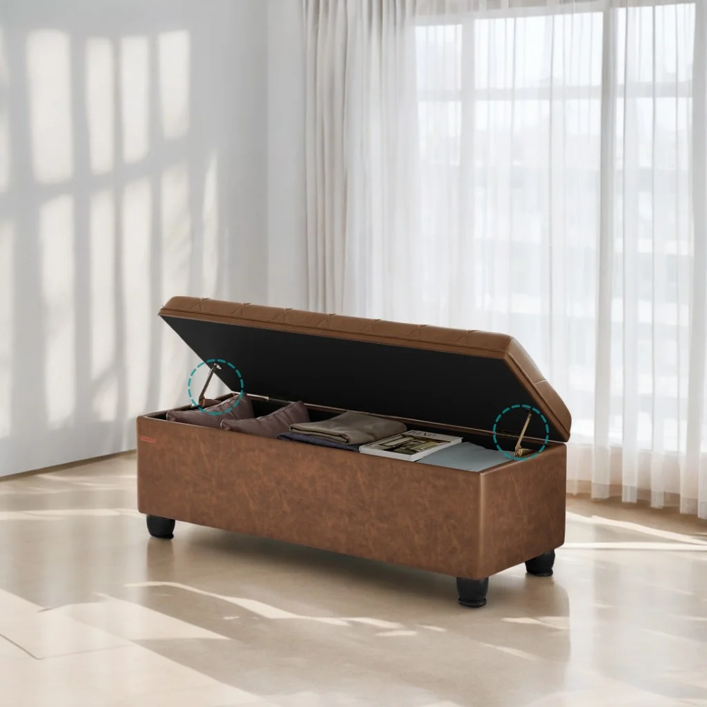 SONGMICS 46.5" Storage Ottoman Bench Storage Bench Bedroom Bench 330lb Load Capacity Solid Wood Legs Light Gray - Image 55