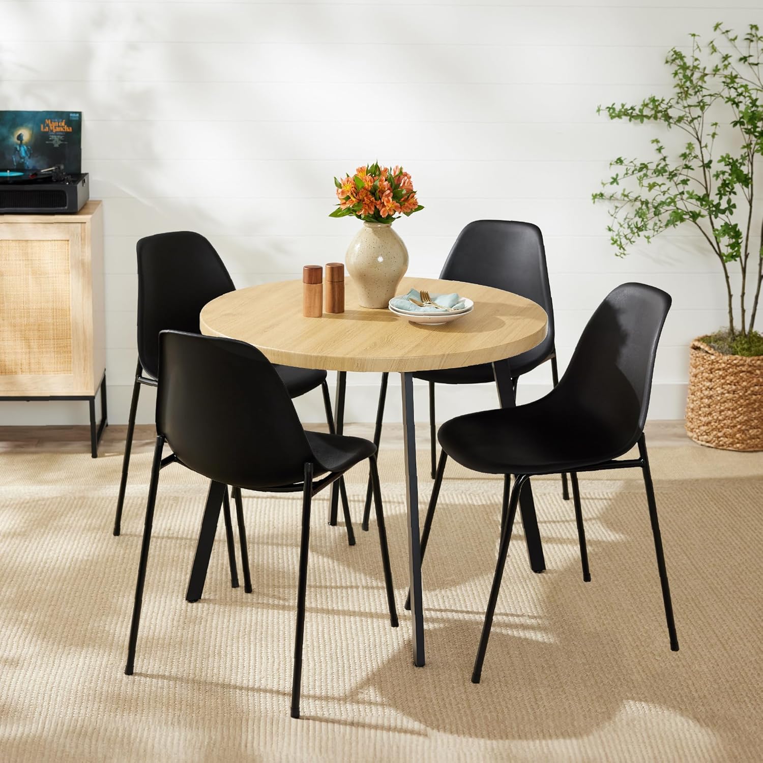 Best Choice Products Round Dining Table 35.5”, Mid-Century Modern Kitchen Table for 2-4 People, Small Space Apartment Dinette, Wood Top W/Steel Legs - Natural