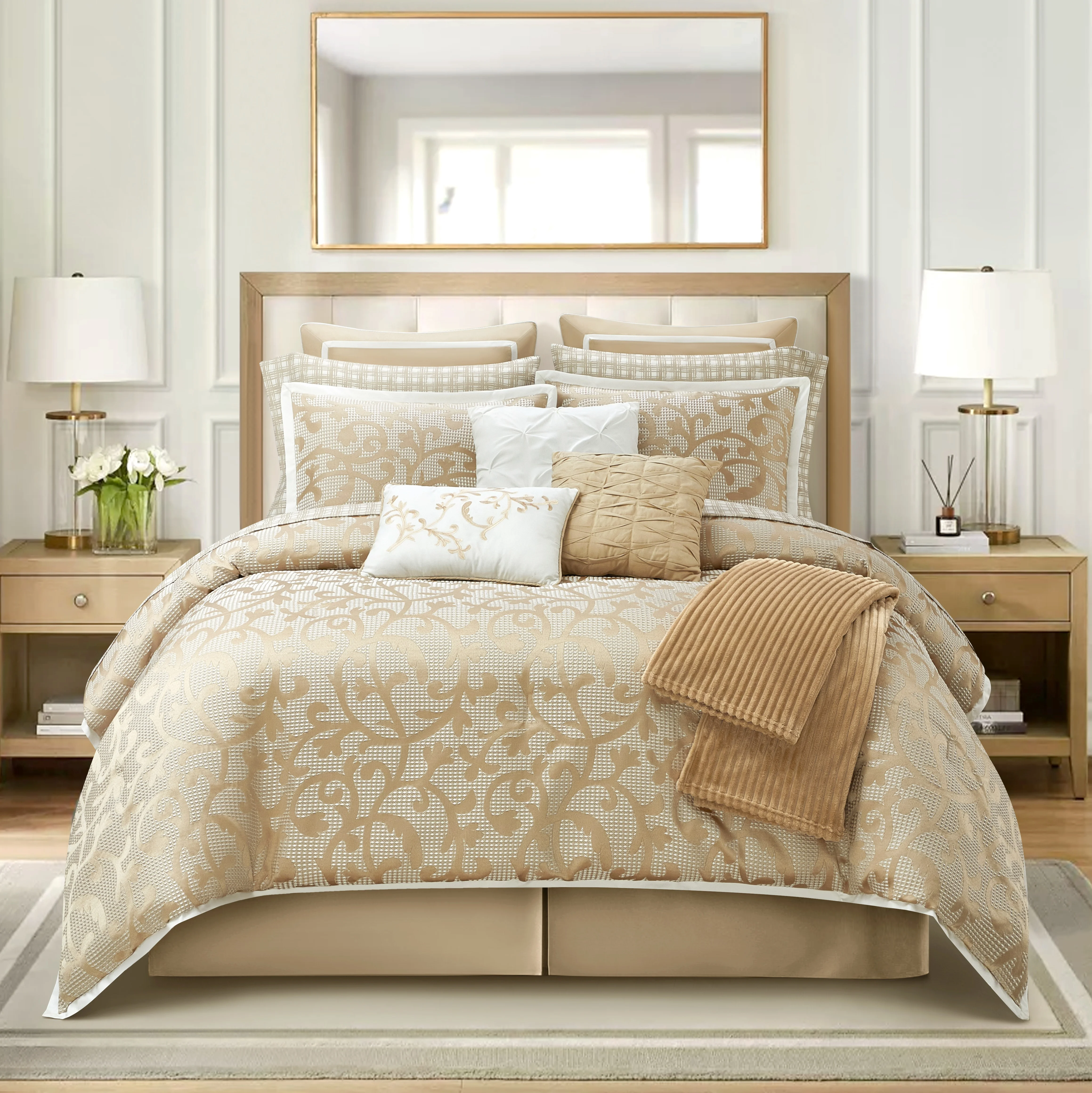 Lanco Smoke Grey Comforter Set California King Size, 9 Piece Jacquard Floral Bedding Set, All Season, Ultra-Soft, Matching Pillows & Shams, Bed Skirt - Image 28