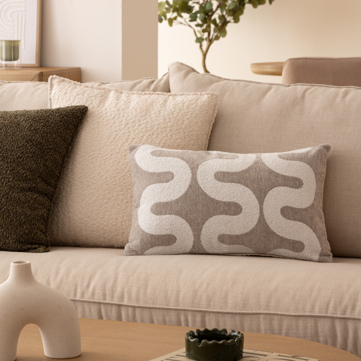 Cushion cover, chenille "Jeni" Beige linen, 50x30 cm