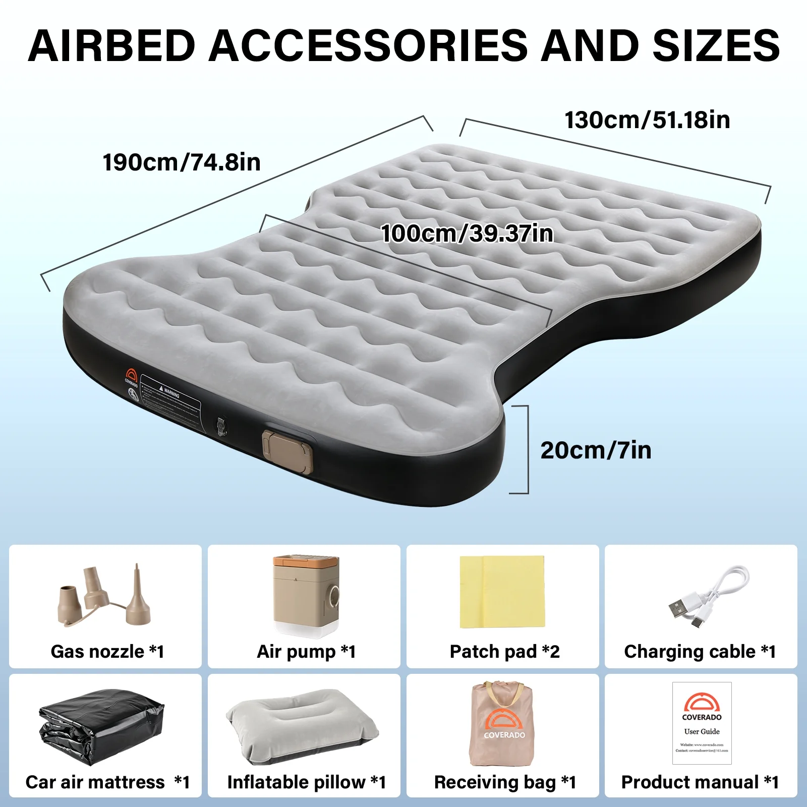 Coverado Car Air Mattress Custom Tesla Model Y 2021-2024, Inflatable Outdoor Camping Air Bed with Car Air Pump, Gray Thickened Flocking Air Bed - Image 5