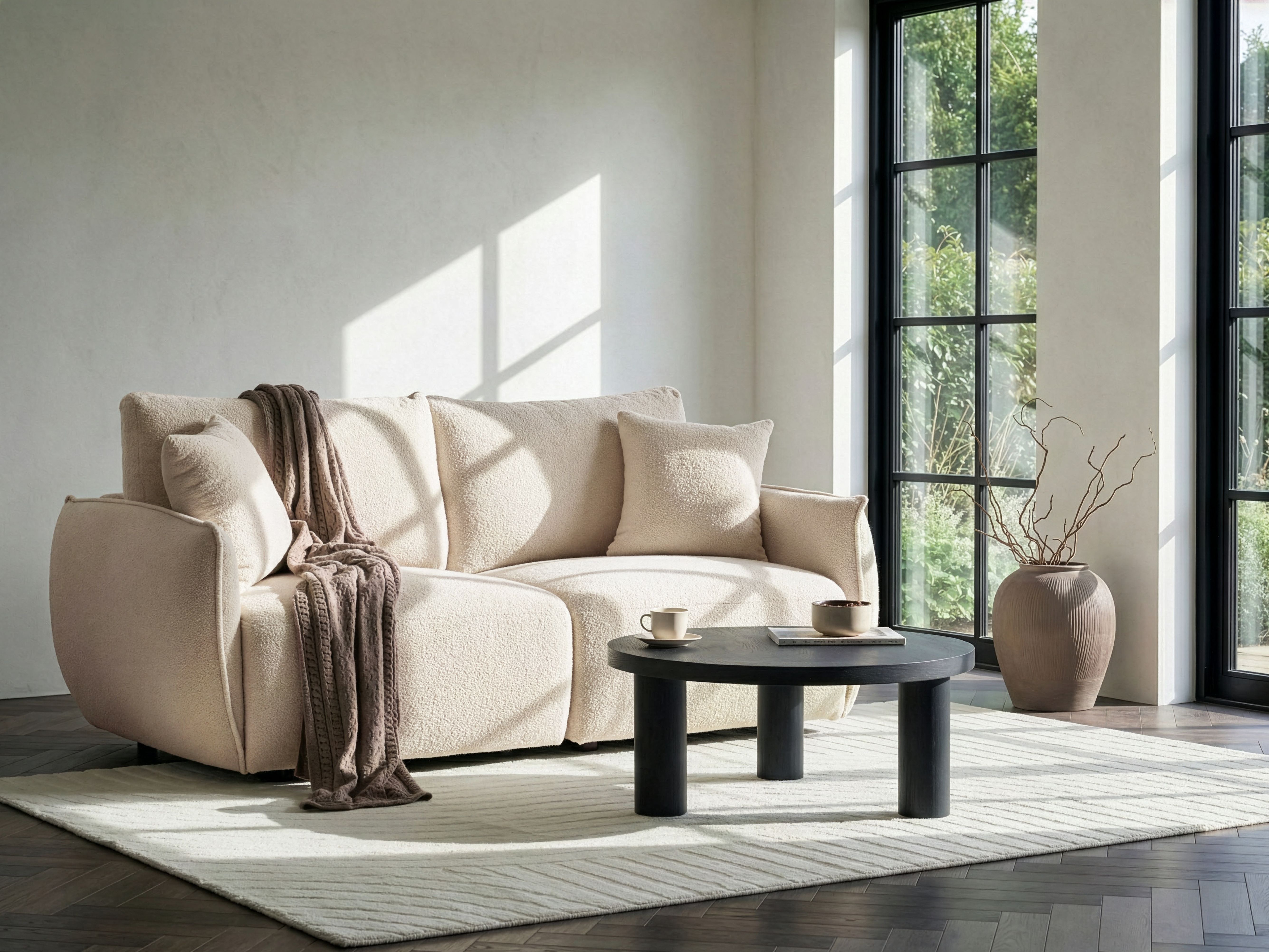Modular Sofa 2 Seater MESNALI Boucle Off-White