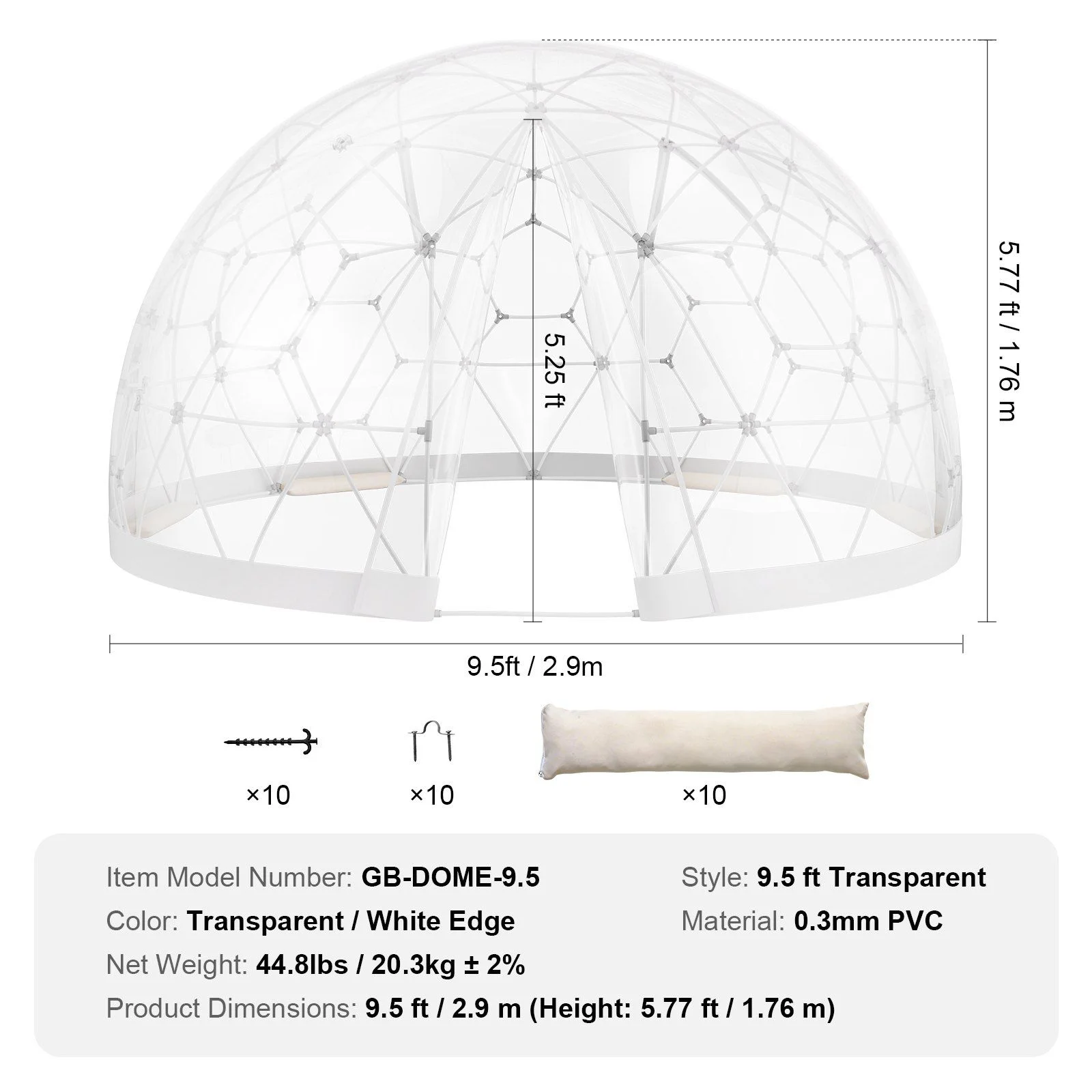 9.5FT Outdoor Bubble Tent �C Transparent Dome Camping Shelter with Zip Door & Windows �C Waterproof Pop-Up Tent for Stargazing, Backyard, Patio & Glamping �C Portable Instant Setup