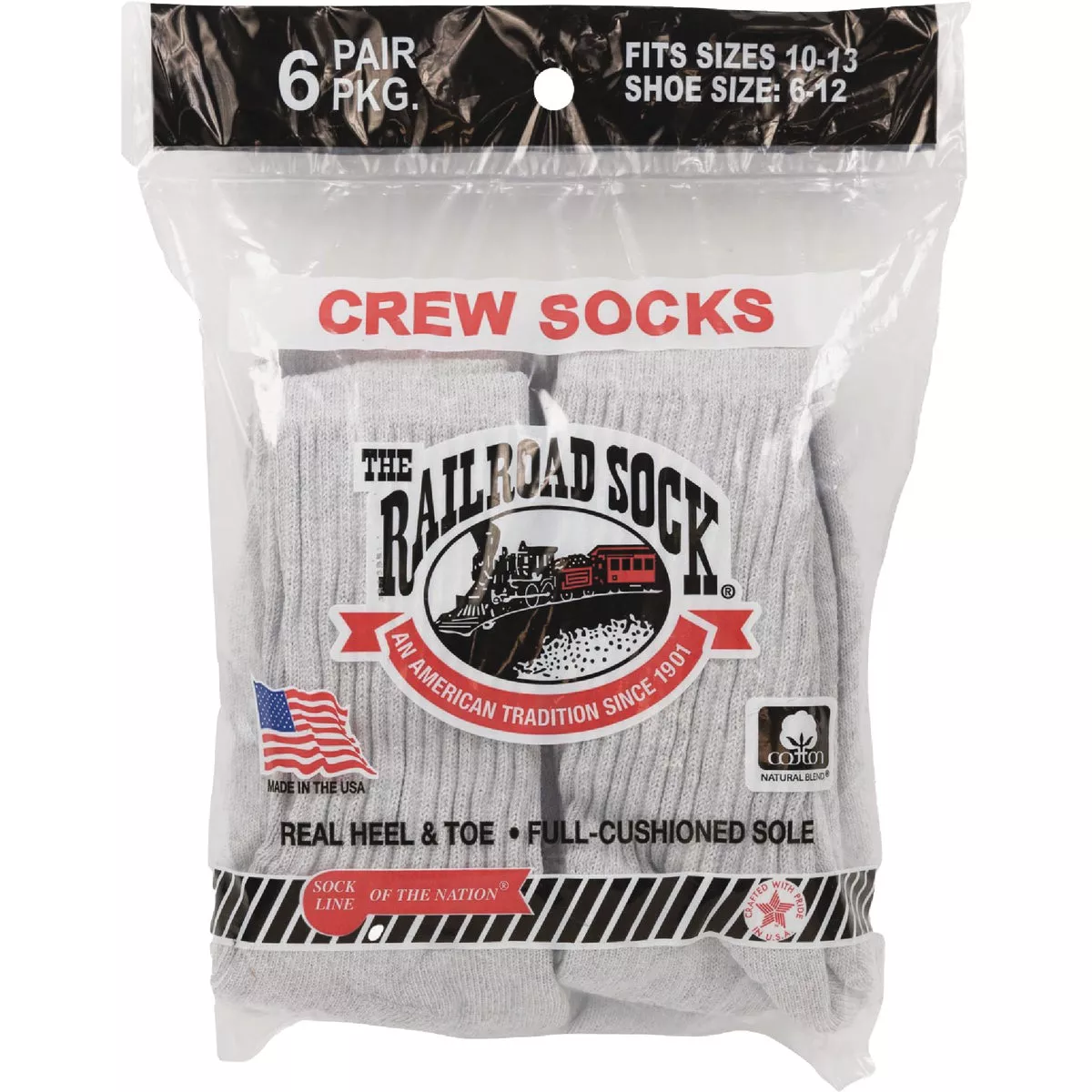 Railroad Sock Gray Crew Sock (6-Pack)