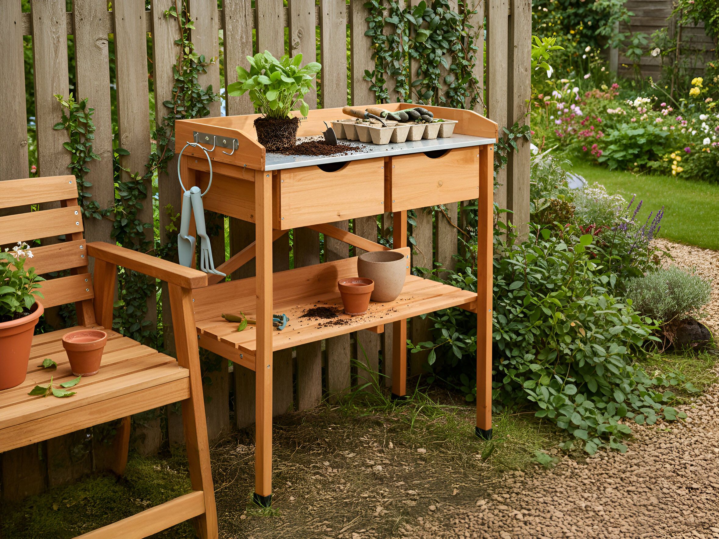 Potting Bench RAVANUSA Fir Wood 77 cm 37 cm Light Brown