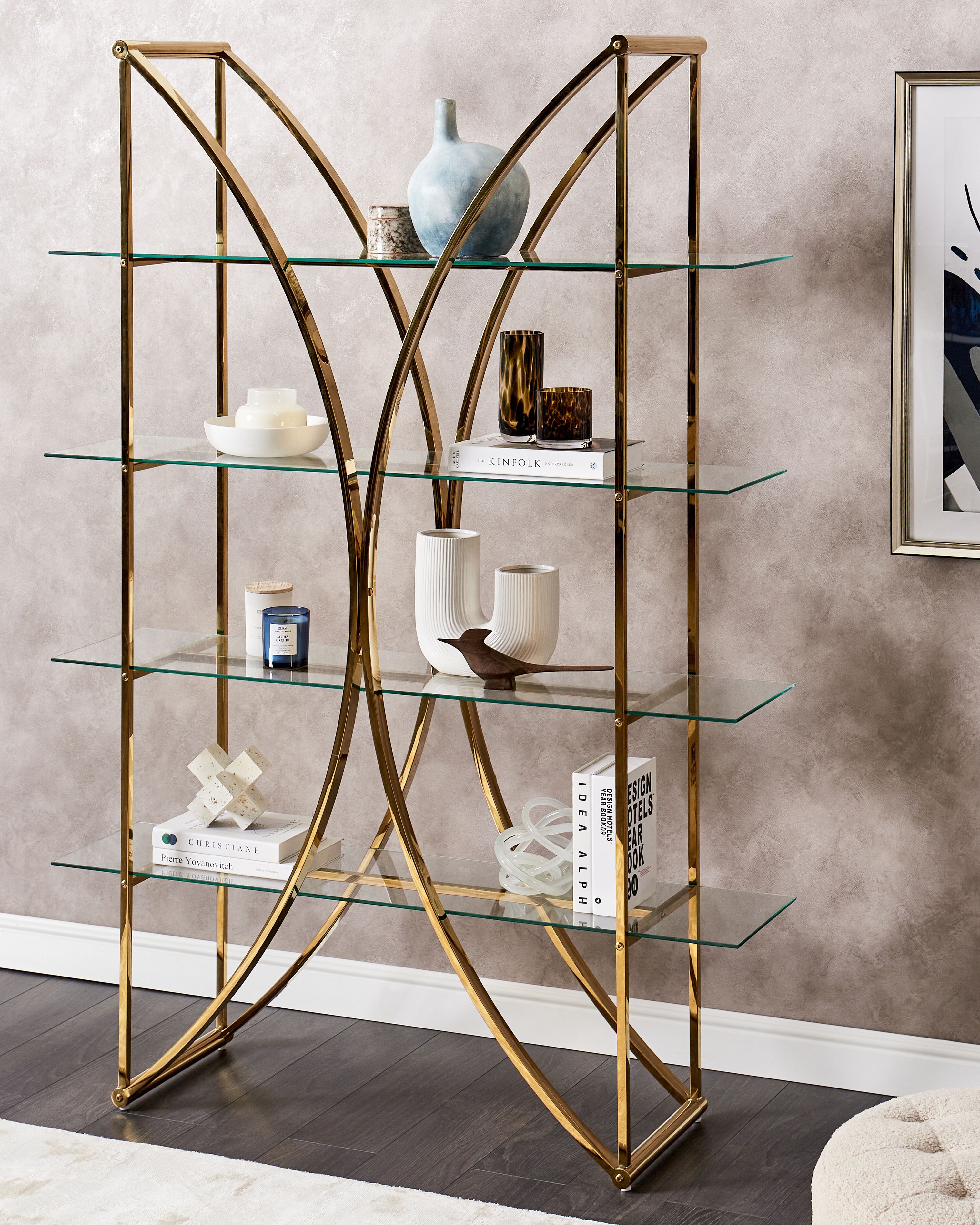 4 Tier Shelving Unit HOLLOW Metal 175 cm Gold