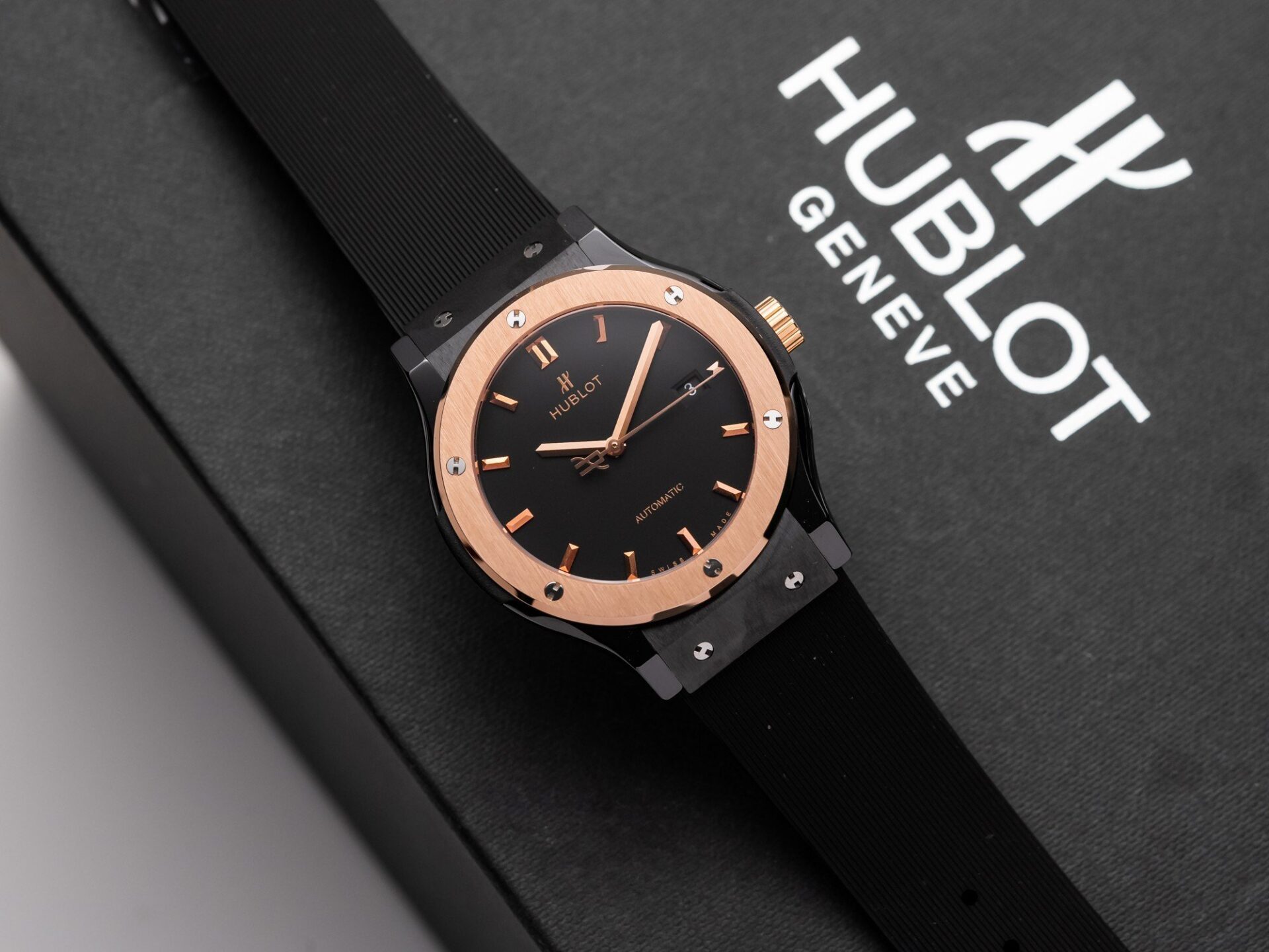 Hublot Replica Watch Ceramic Demi Rose Rubber Strap 42mm - Elite Watch Atelier