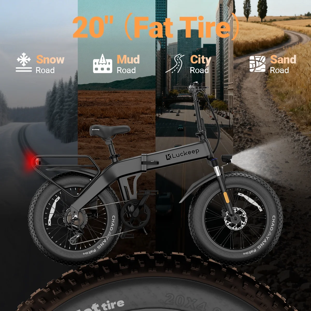 Luckeep X1 Lite Foldable Electric Bike for Adults 1500W Peak Motor,720WH Removable Battery,28MPH 60 Miles Long Range,20"*4" Fat Tire All-Terrain E-bike with Front Suspension,Mountain Electric Bicycle - Image 25