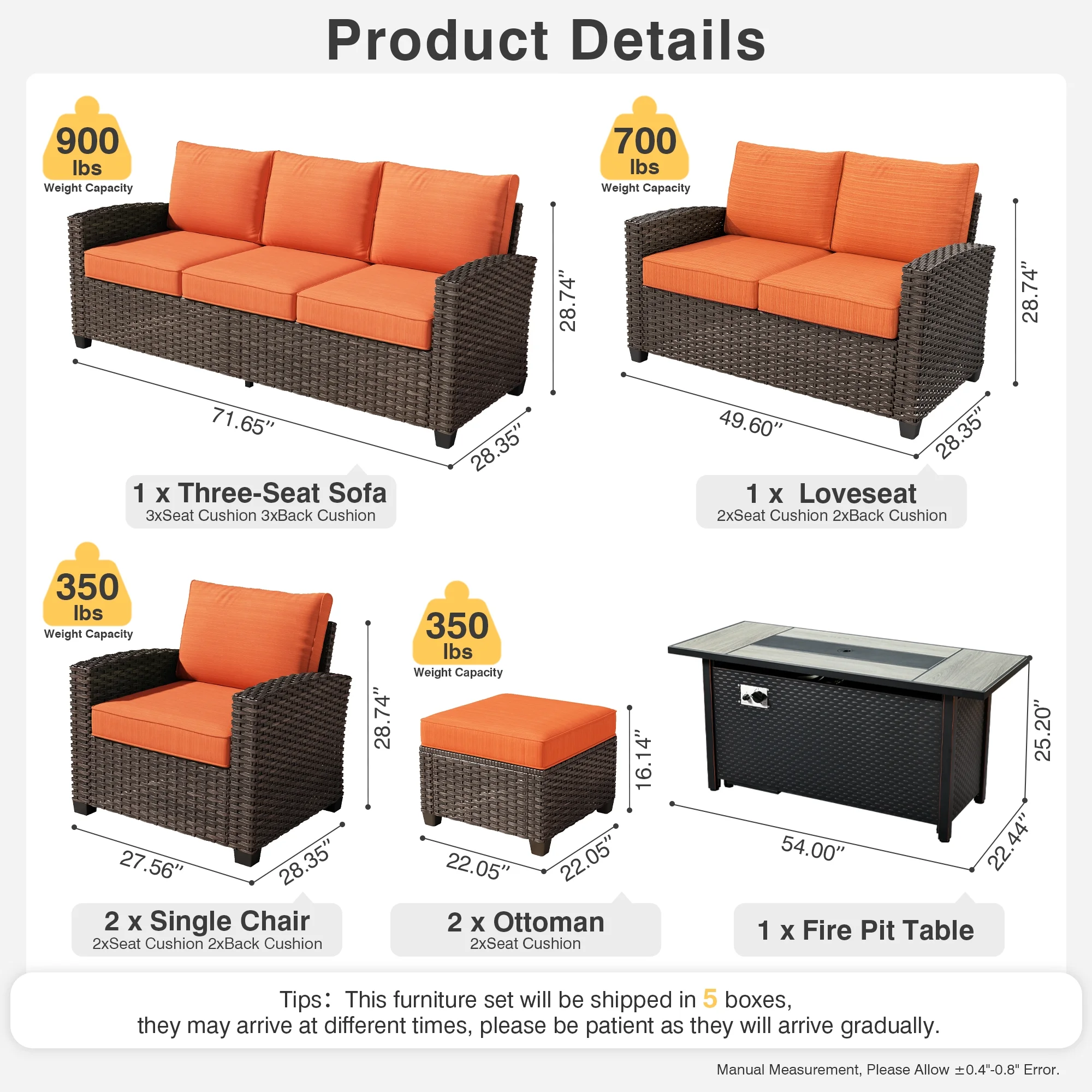 Vcatnet Outdoor Patio Furniture Sets with 54