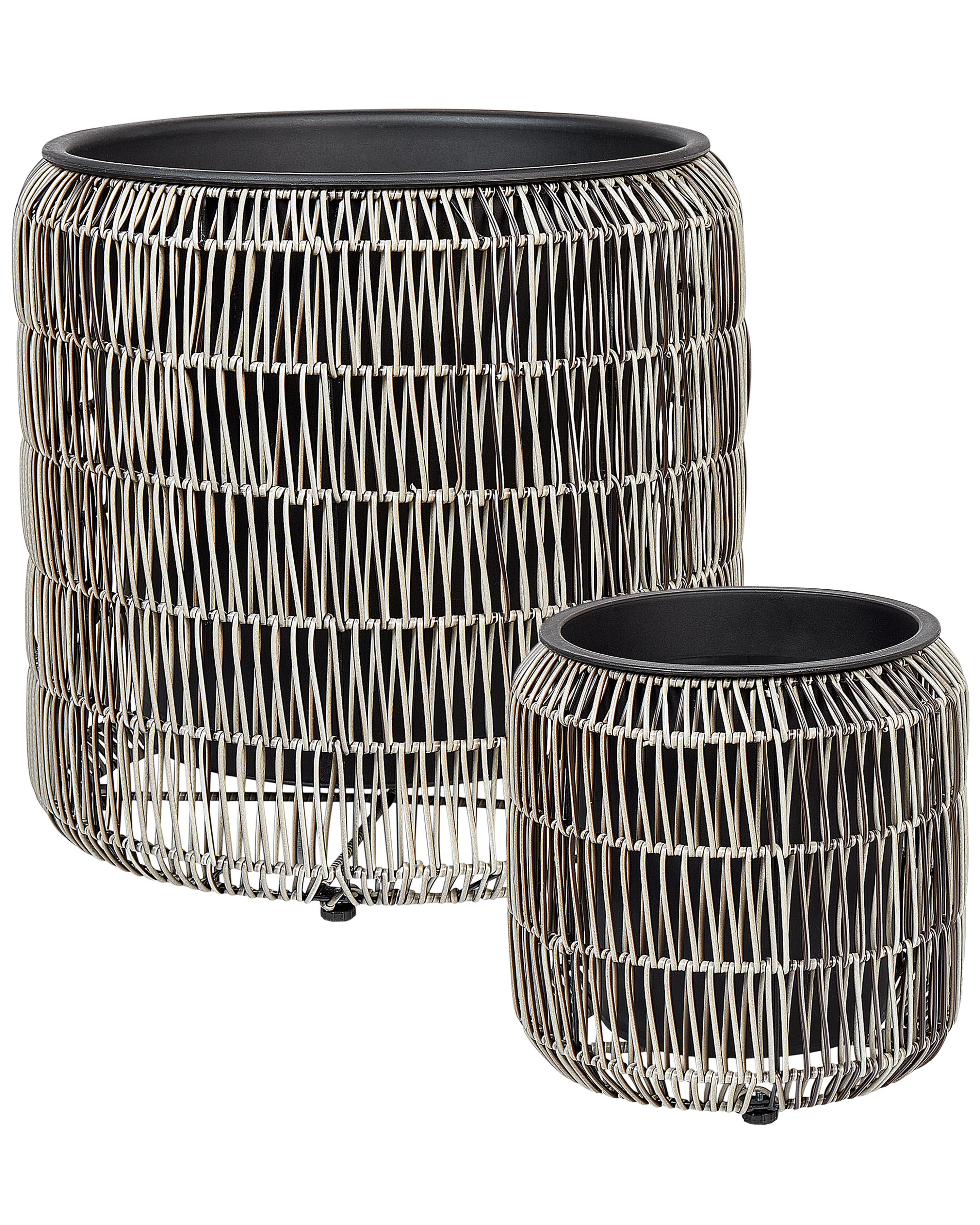 Set of 2 Plant Pots BRODIEA PE Rattan 26/45 cm Light Brown