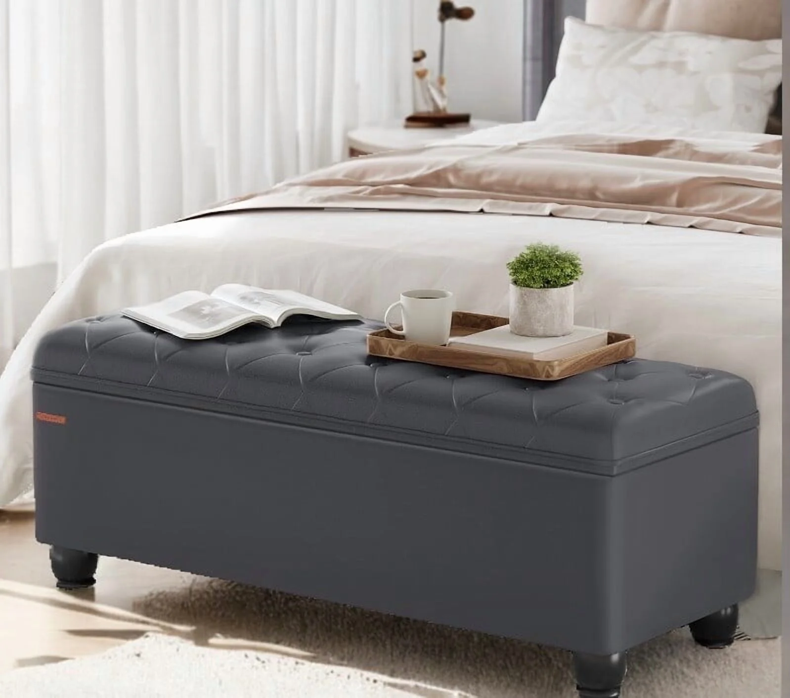 SONGMICS 46.5" Storage Ottoman Bench Storage Bench Bedroom Bench 330lb Load Capacity Solid Wood Legs Light Gray - Image 74