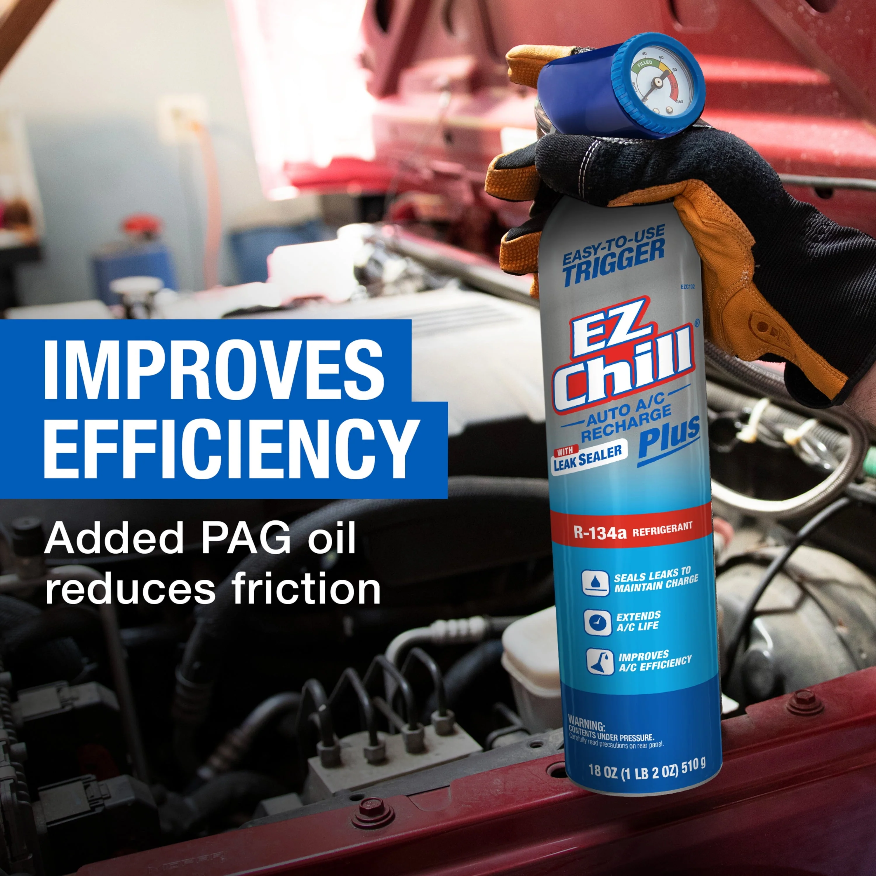 EZ Chill R-134a Auto AC Recharge Kit with Leak Sealer Plus - 18 OZ - Image 5