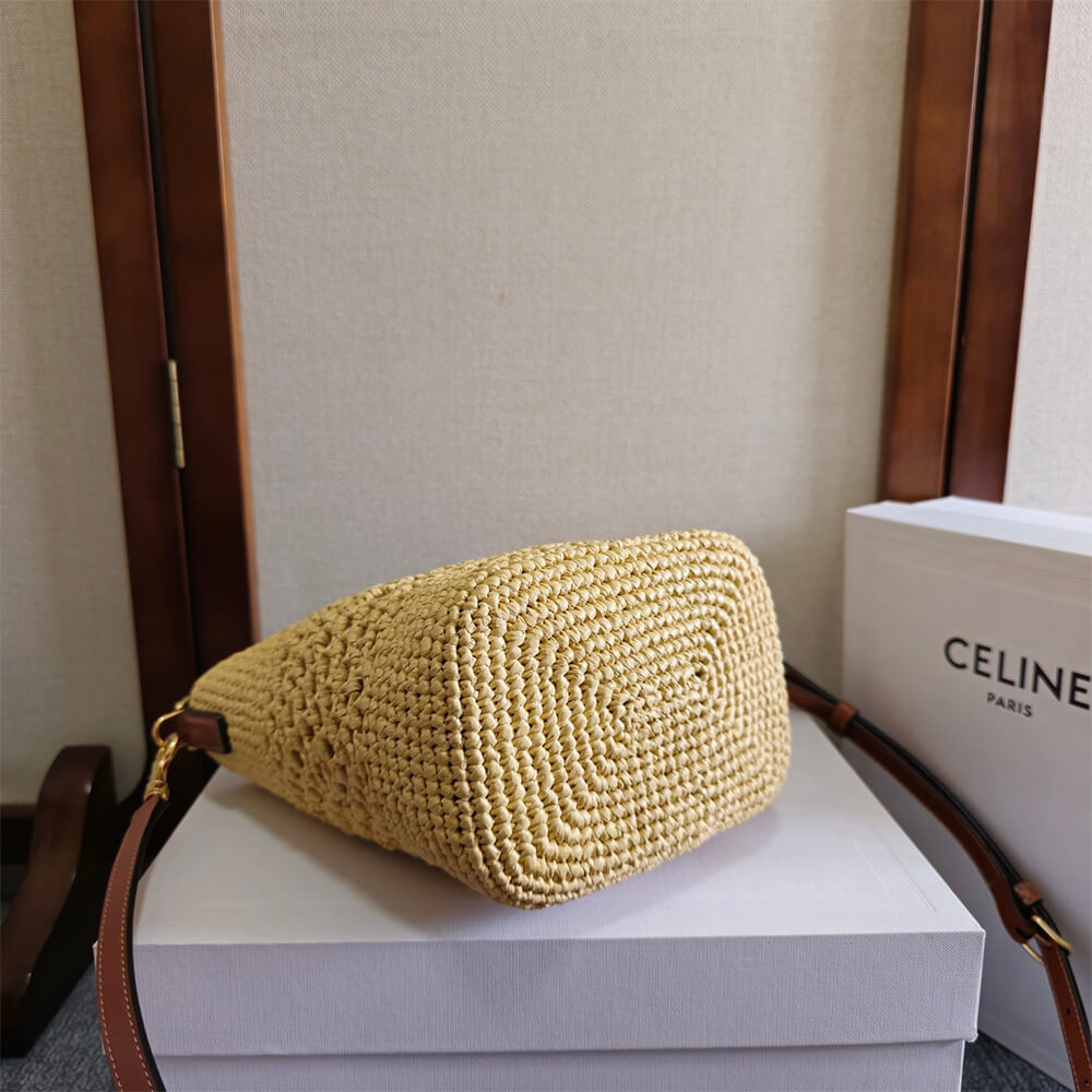 CELINE SMALL LOUISE BUCKET IN RAFFIA AND CALFSKIN(HIGH-END GRADE)1:1High-quality replica
