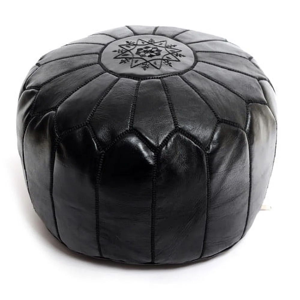 BeldiNest Moroccan Genuine Leather Pouf Ottoman �C Pre-Filled, Handmade, Round Ottoman, Bohemian Footstool, Perfect Home Ottoman Footrest, Size: D20