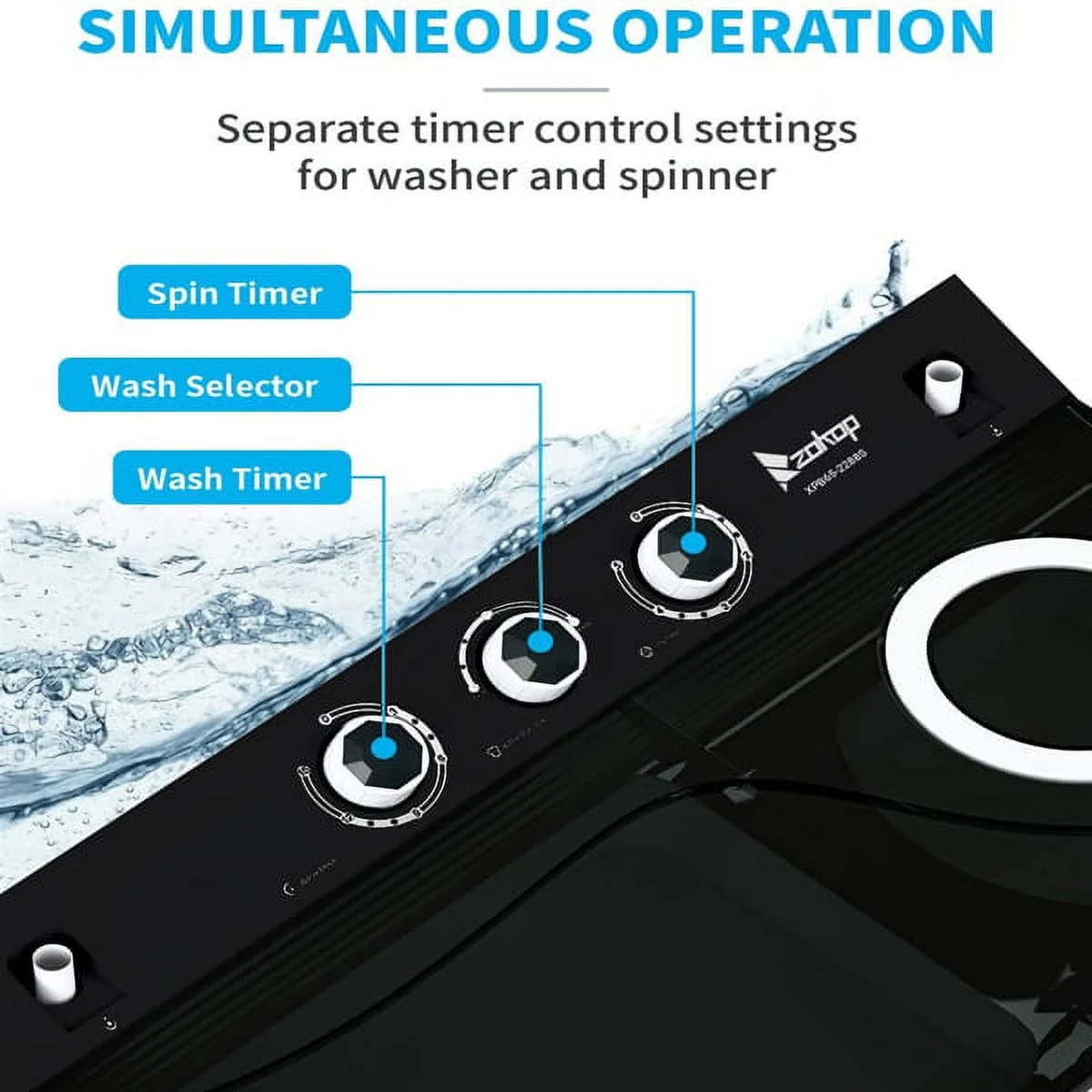KEINXS Twin Tub with Built-in Drain Pump XPB65-2288S 26Lbs Semi-automatic Twin Tube Washing Machine for Apartment, Dorms, RVs, Camping and More, White&Black US Standard