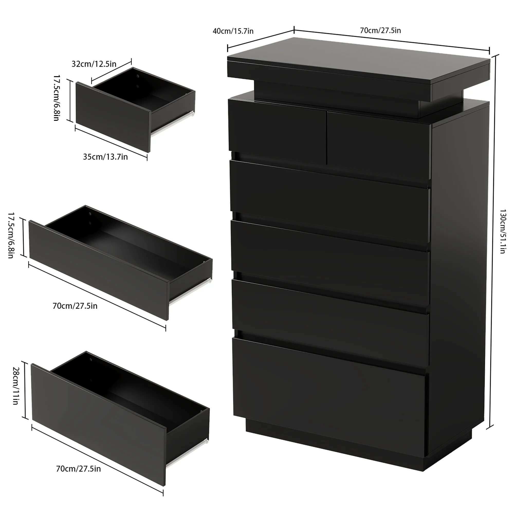 NEGYLIM 6 Drawer White Dresser, High Gloss Dresser with LED Light for Bedroom, Living Room, Hallway, Easy Assembly - Image 14