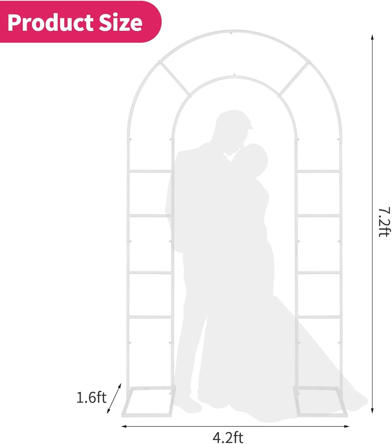 U-Shaped Metal Arched Flower Rack Perfect for Wedding Decorations and Celebrations 7.2 x 4.2 FT Wedding Arch Frame for Birthdays, Parties, and More (White)