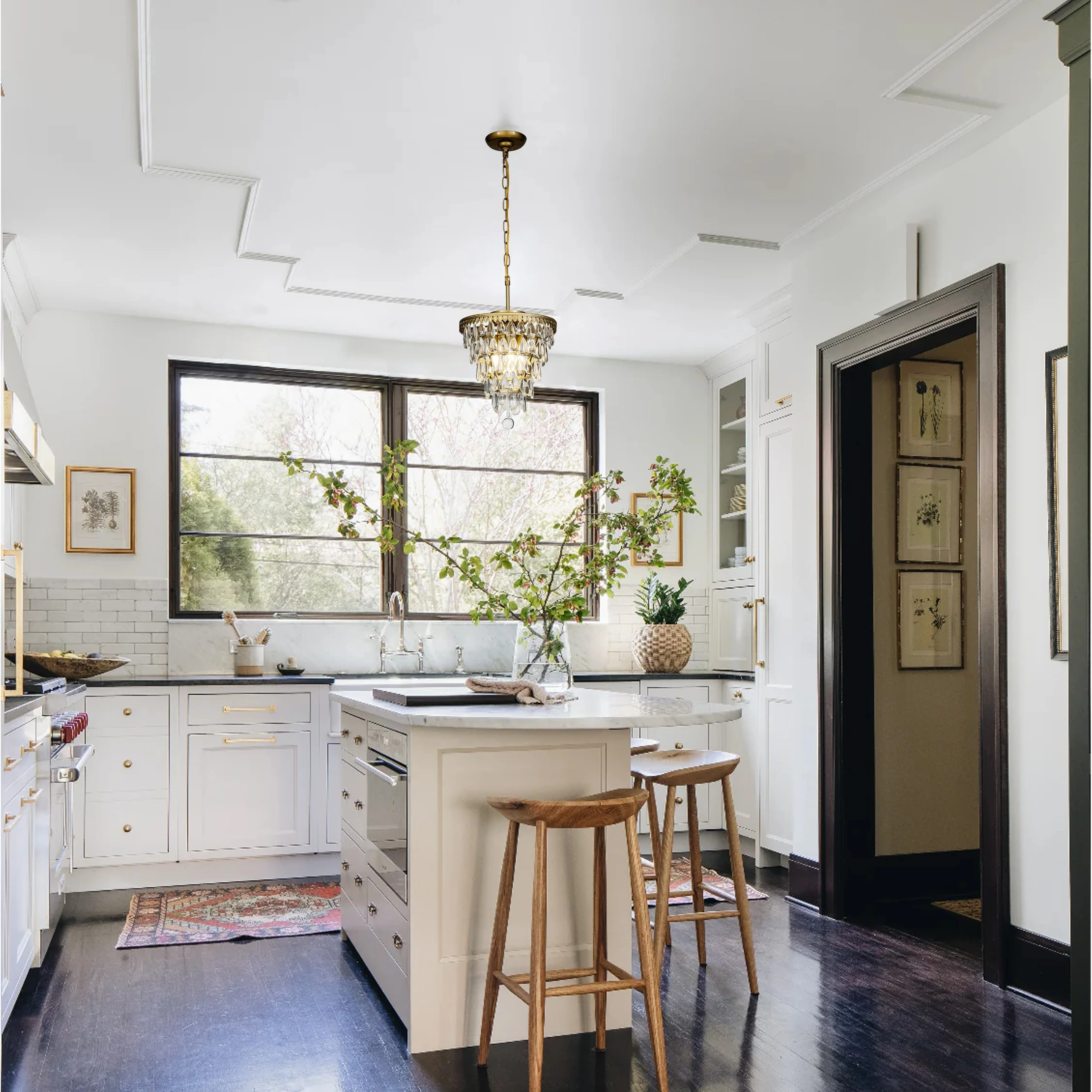 AloaDecor 3 Light Glam Crystal Tier Pendant Chandelier Painted Brass Painted Brass