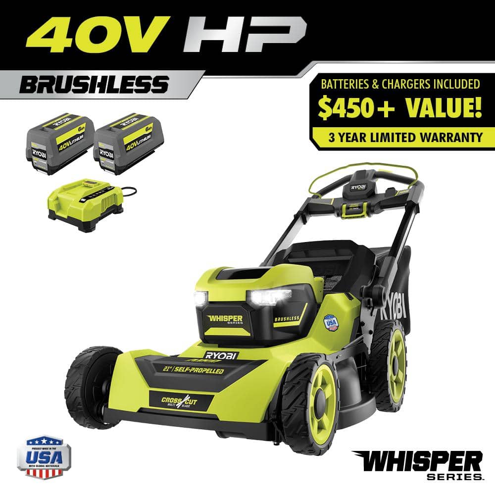 Ryobi 40V HP Brushless 21-in Self-Propelled AWD Lawn Mower – Whisper Series – Includes (2) 6.0Ah Batteries and Charger - Image 2
