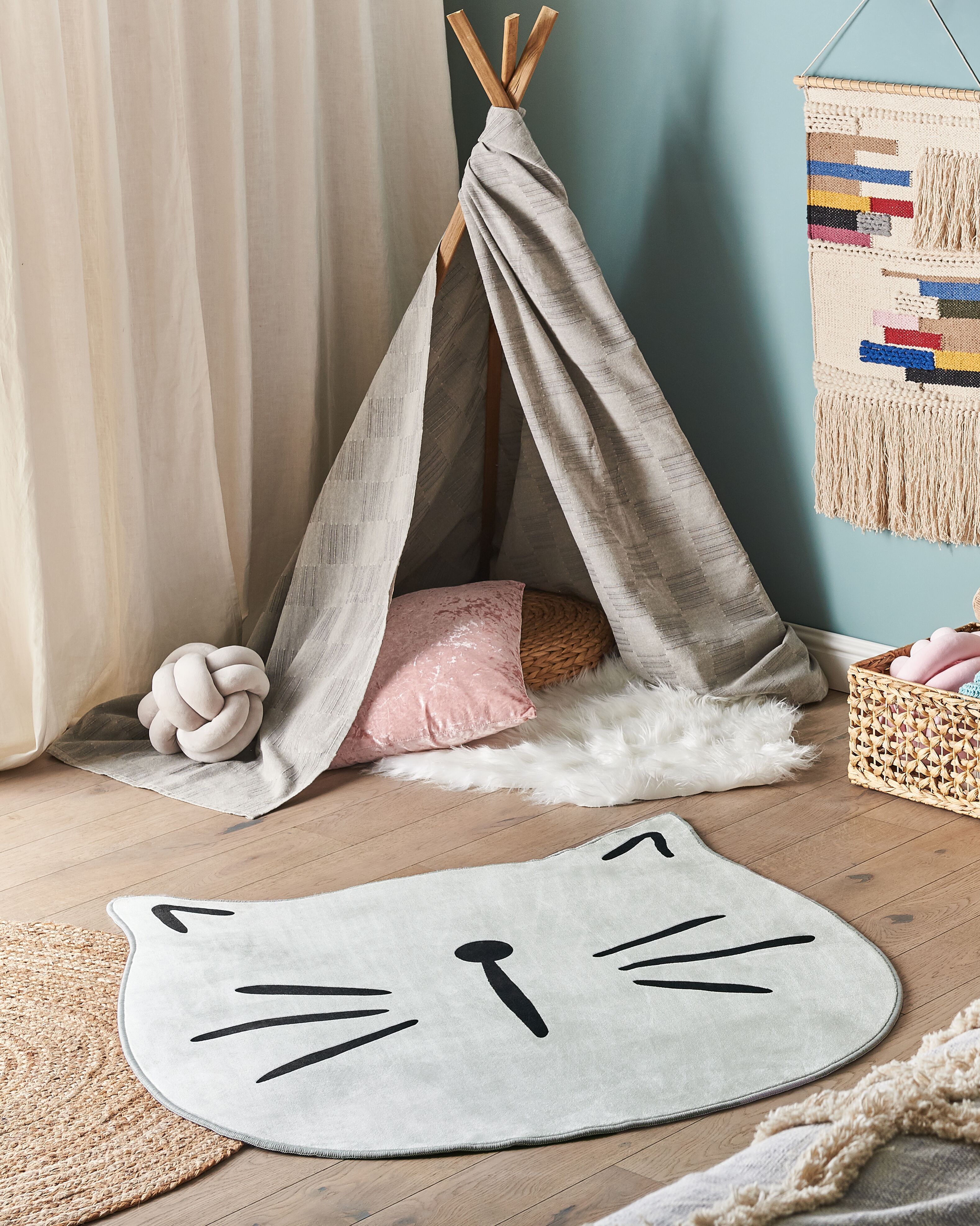 Kids Rug KITTY Grey ø 100 cm