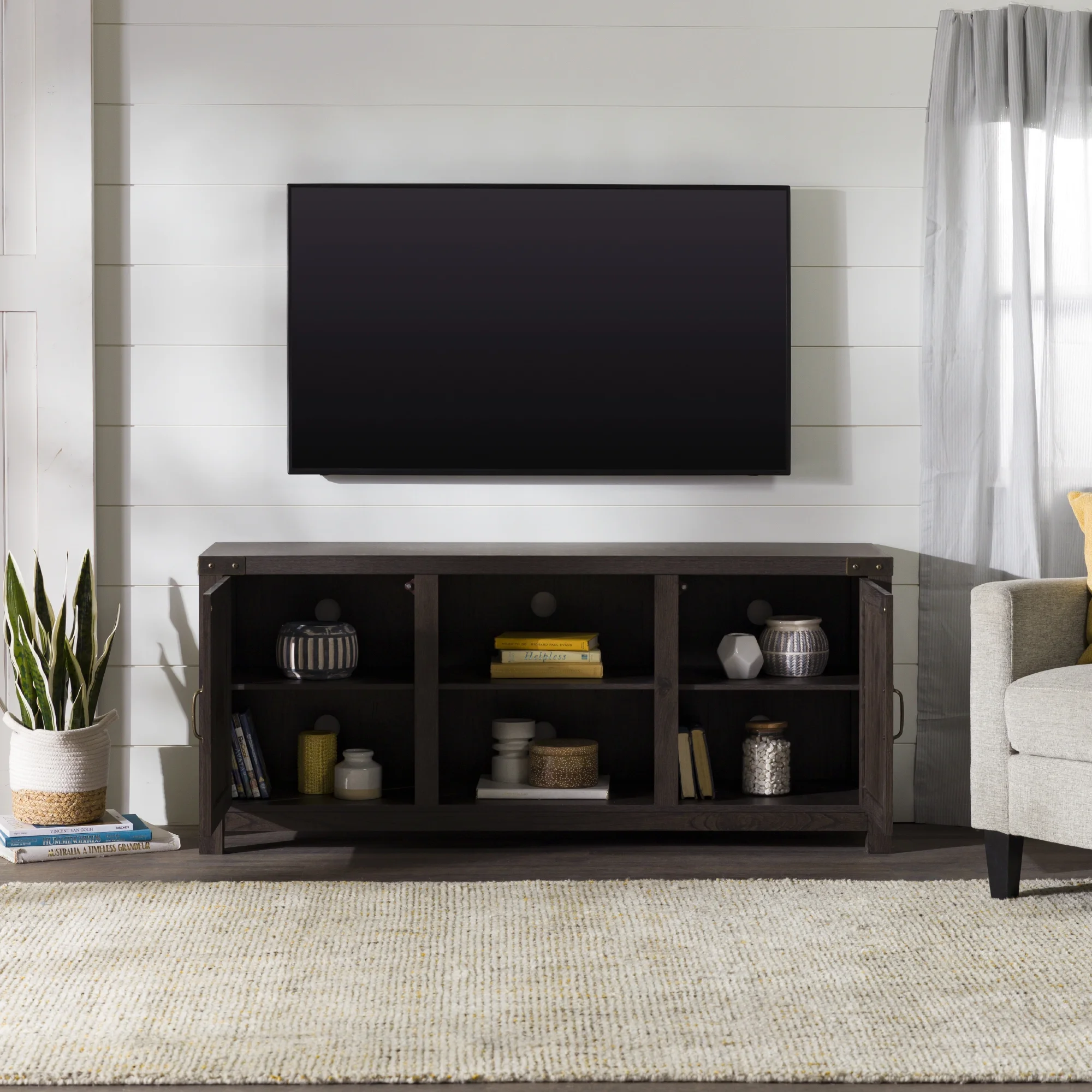 Walker Edison Modern Farmhouse Barn Door TV Stand for TVs up to 65", Grey Wash - Image 71