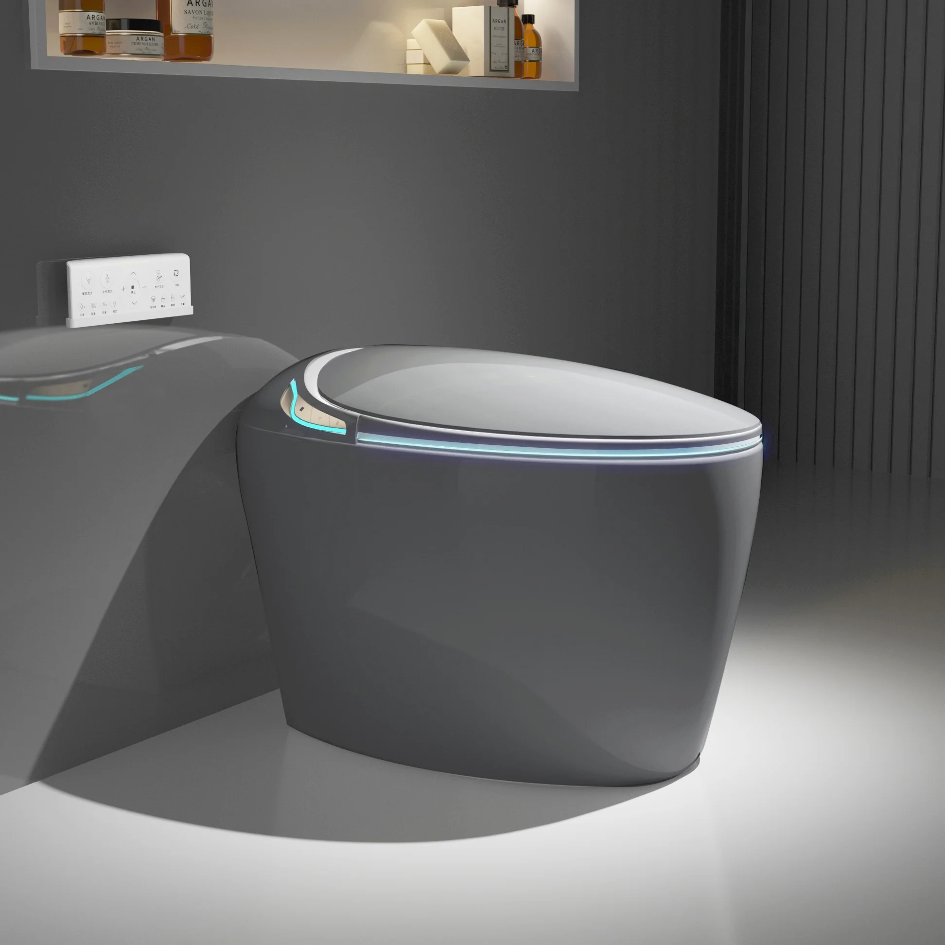 Unique Smart Toilet with Bidet Built In, Intelligent One Piece Toilet For Modern Bathroom, Auto Open/Close Seat, Foot Sensor, LED Display,Night Light, Warm Water & Dryer,Grey